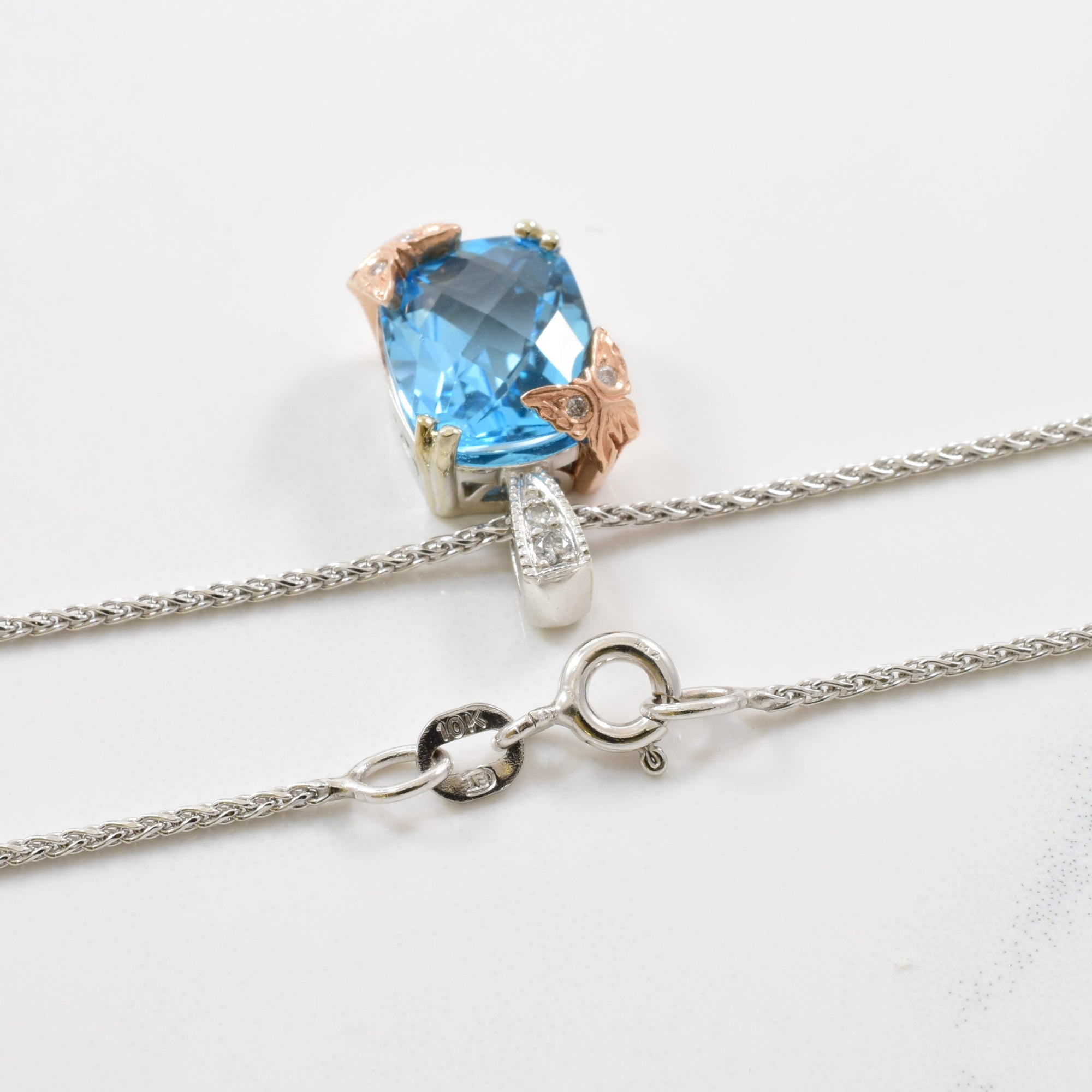Blue Topaz & Diamond Butterfly Necklace | 0.05ctw, 4.50ct | 18
