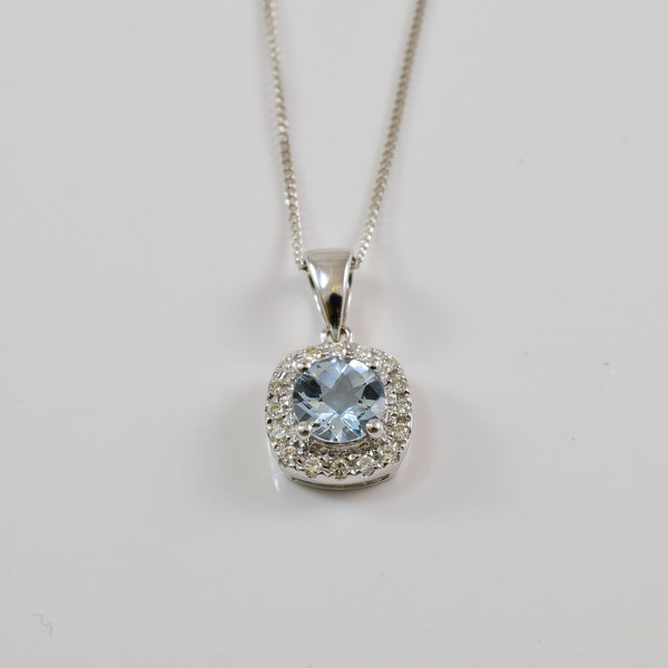 Aquamarine & Diamond Halo Necklace | 0.67ct, 0.08ctw | 21