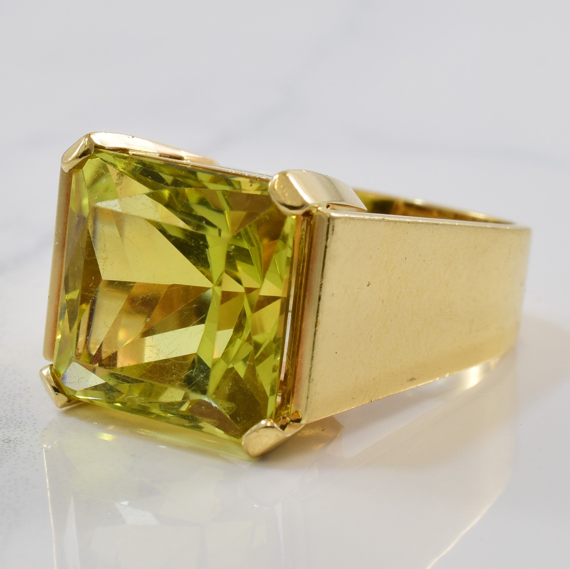 Square lemon quartz cocktail ring, vintage radiant ring