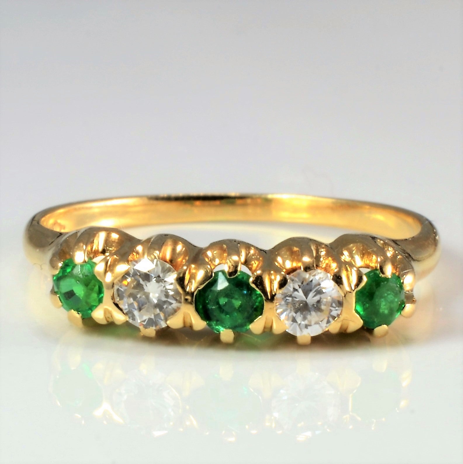 Five Stone Diamond & Emerald Ring | 0.18 ctw, SZ 6.25 |