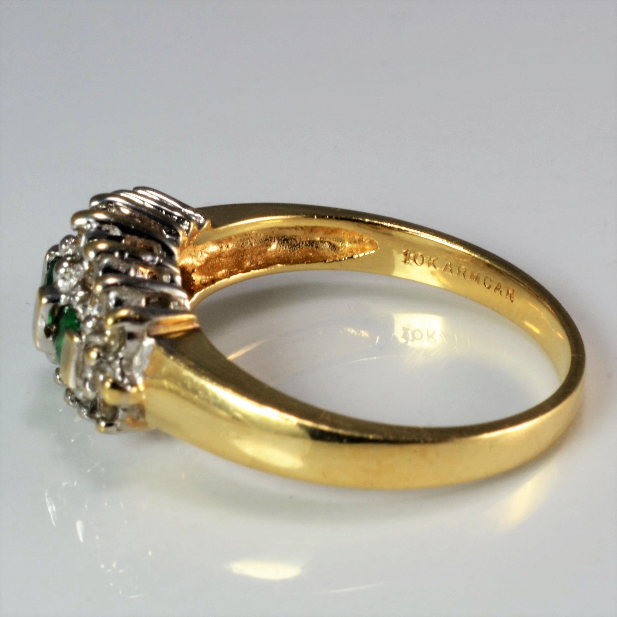Three Stone Emerald & Cluster Diamond Ring | 0.20 ctw, SZ 6.5 |