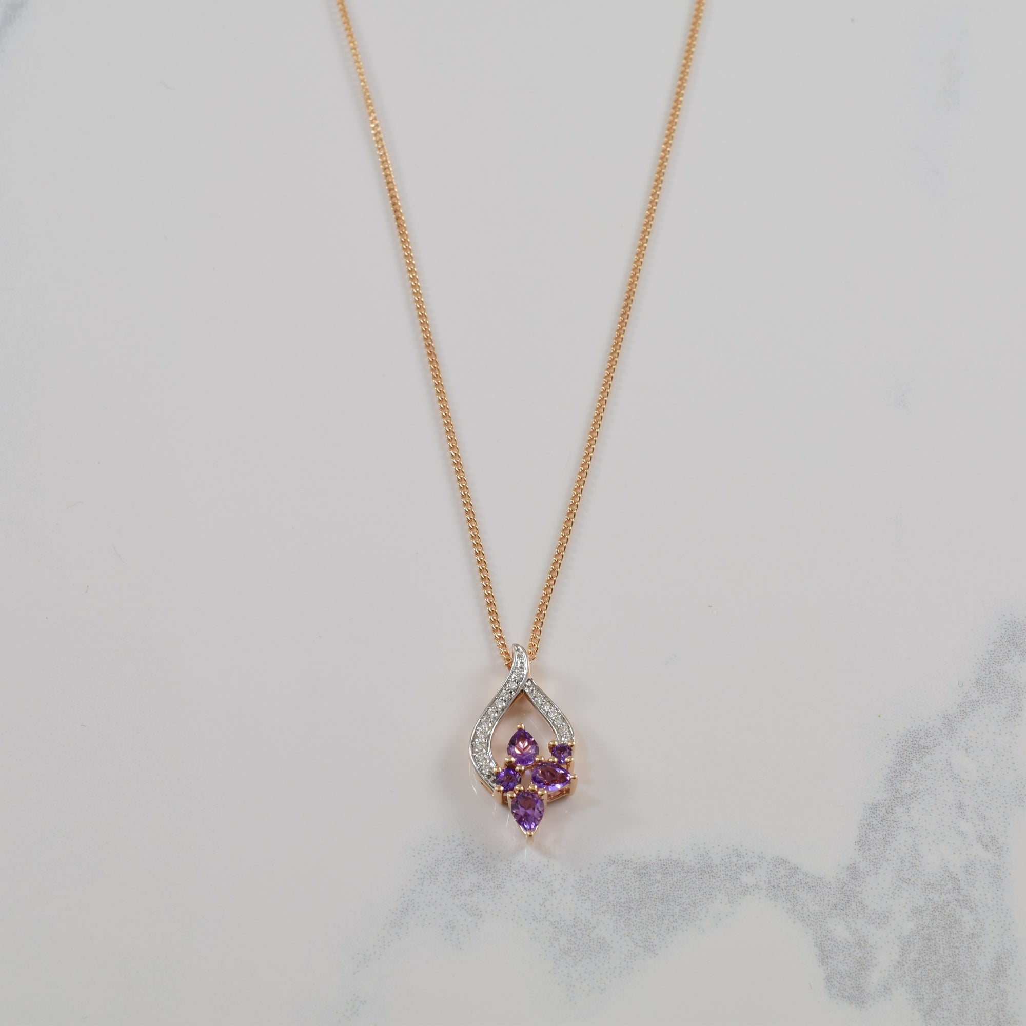 Amethyst & Diamond Teardrop Necklace | 0.42ctw, 0.08ctw | 19