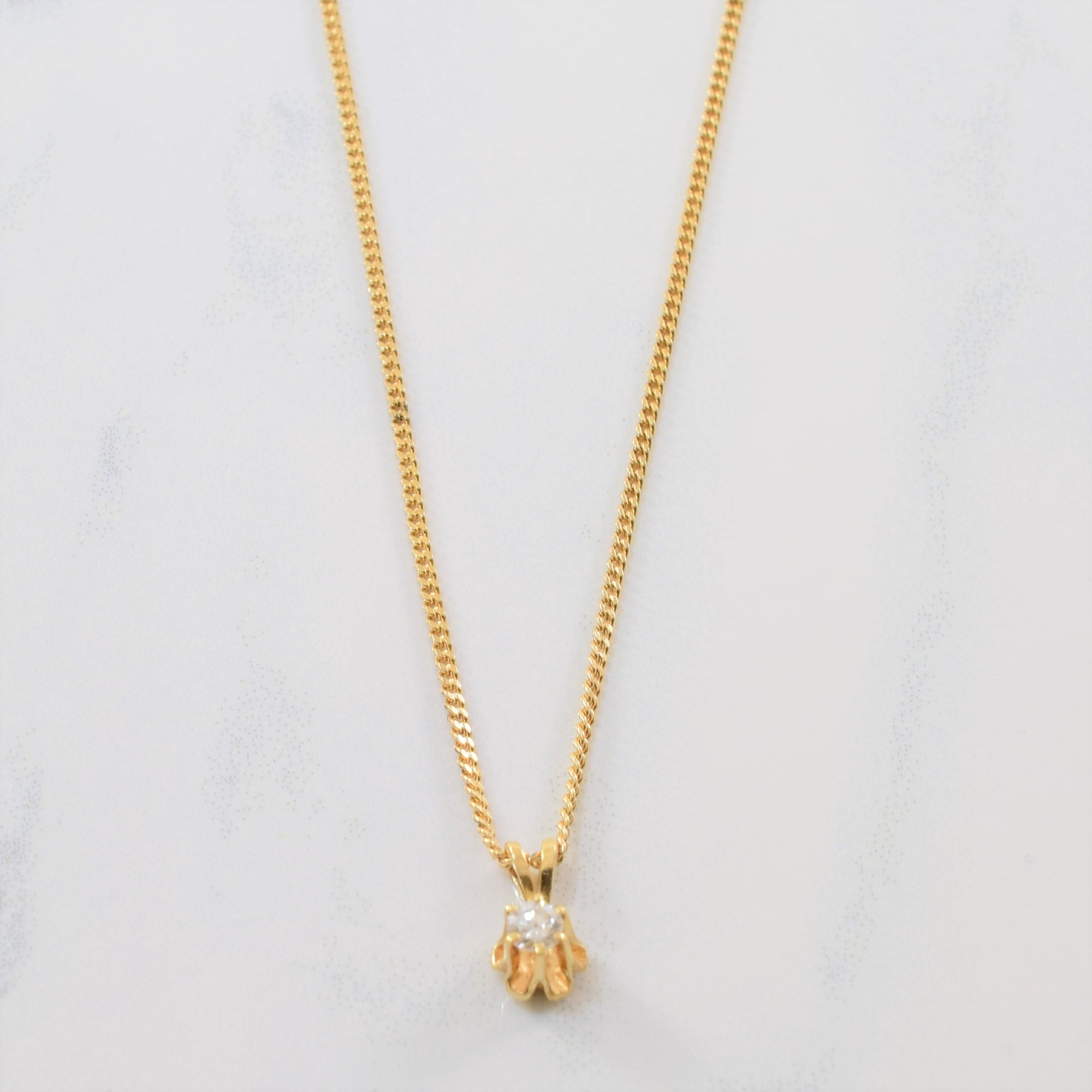 Petite Belcher Set Diamond Solitaire Necklace | 0.12ct |18