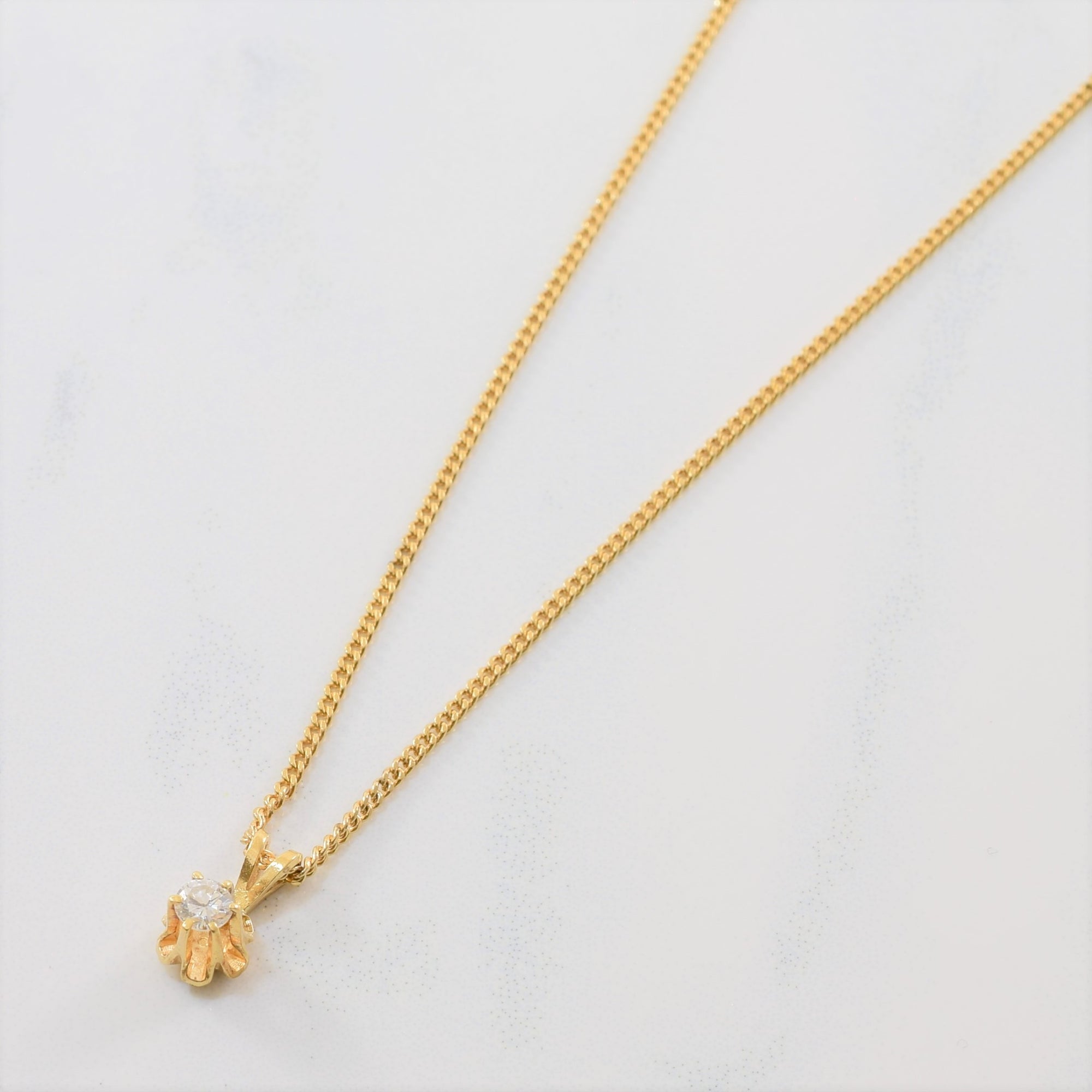 Petite Belcher Set Diamond Solitaire Necklace | 0.12ct |18