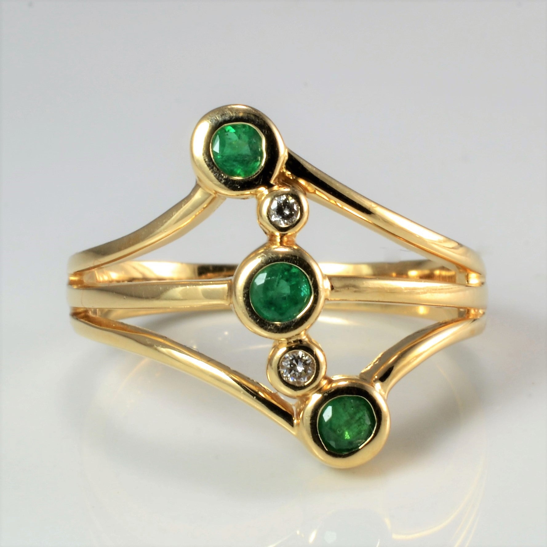 Bezel Set Five Stone Emerald & Diamond Ring | 0.04 ctw, SZ 6 |