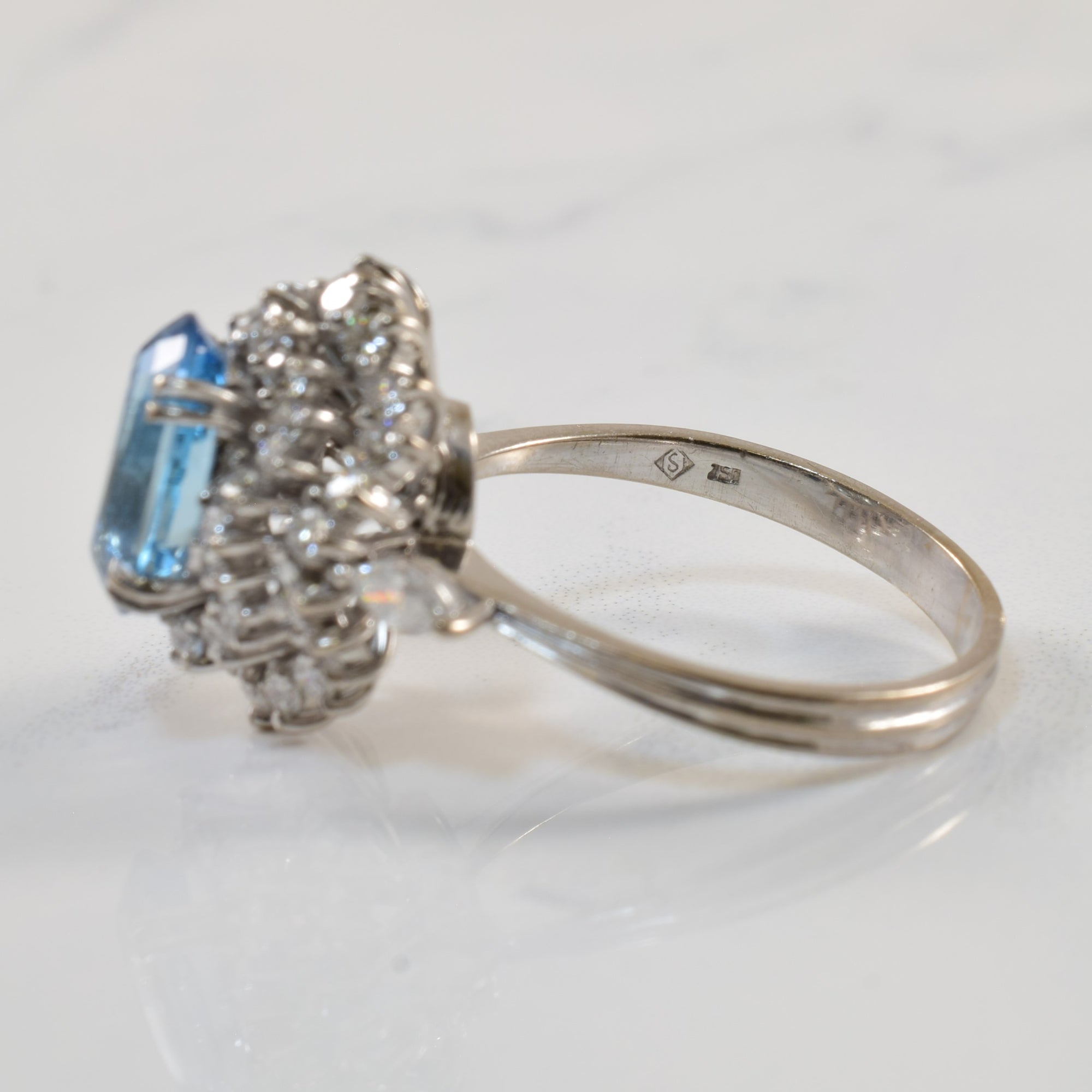 Aquamarine & Diamond Halo Cocktail Ring | 2.86ct, 0.92ctw | SZ 9 |