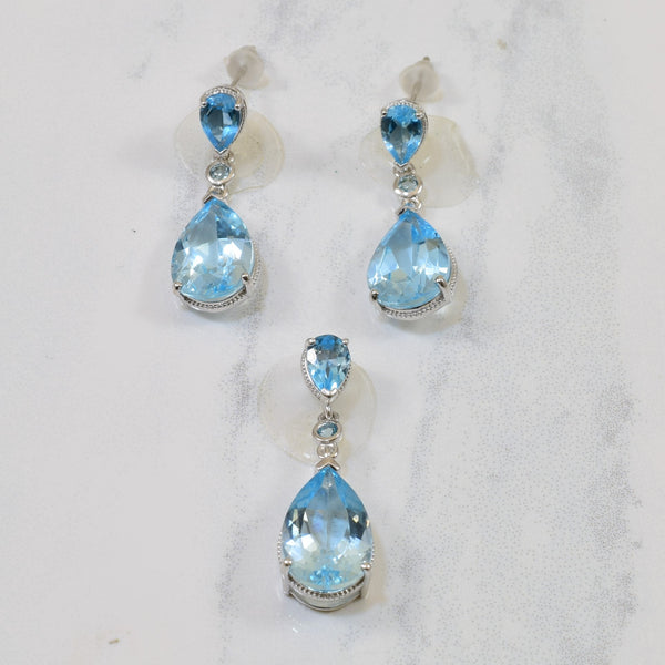 Blue Topaz Drop Pendant & Earring Set | 10.50ctw |