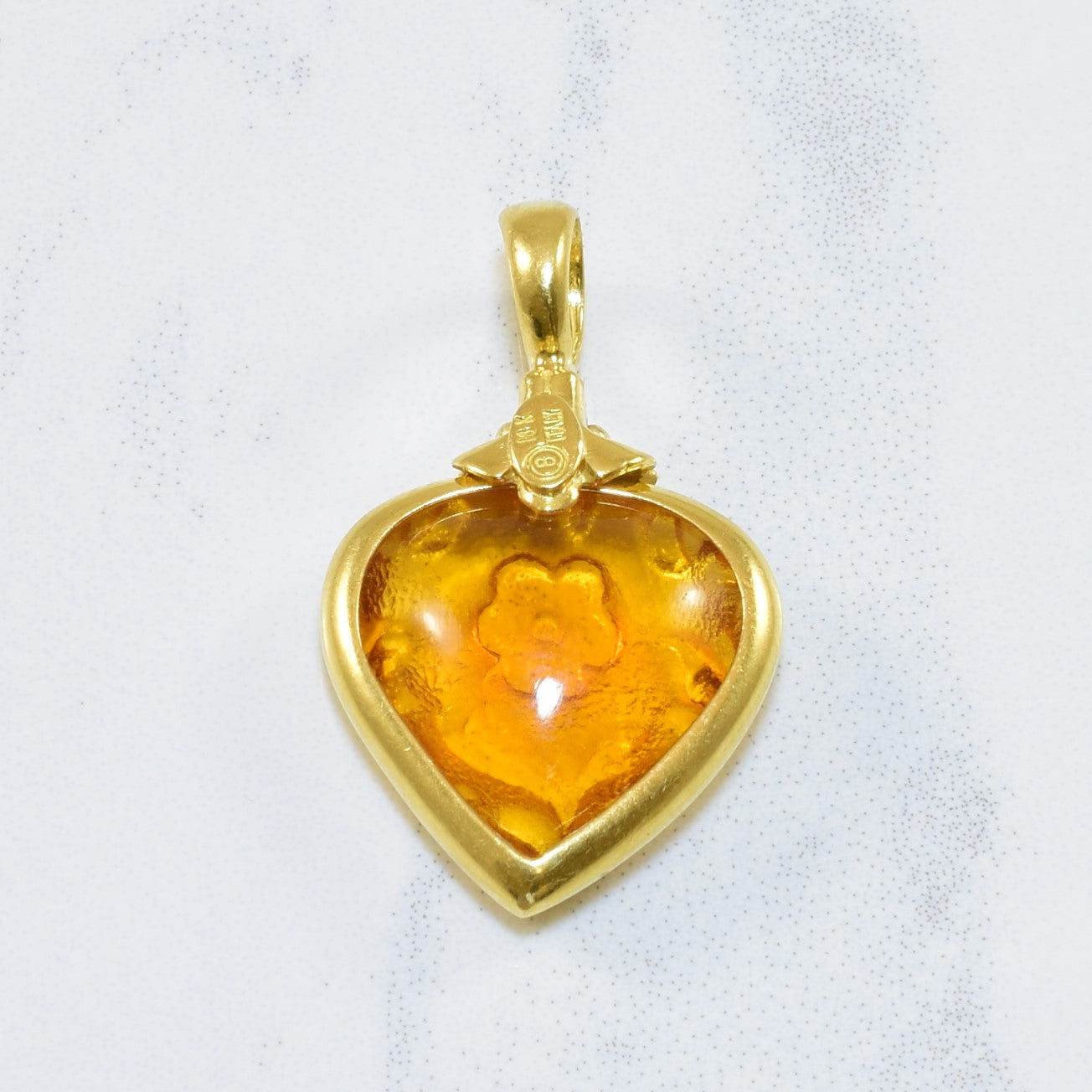 Carved Amber Cabochon Heart Pendant | 2.00ct |