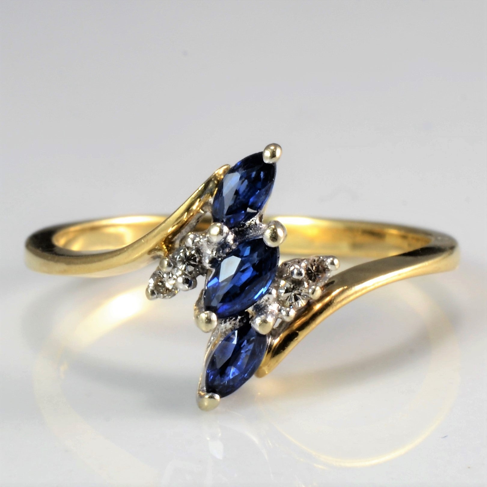 Bypass Three Stone Sapphire & Diamond Ring | 0.04 ctw, SZ 6.5 |