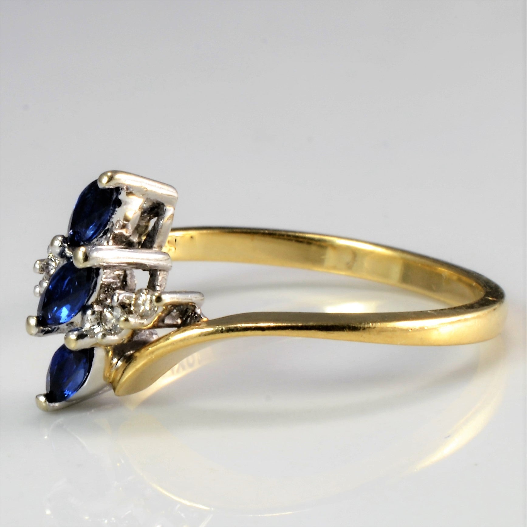 Bypass Three Stone Sapphire & Diamond Ring | 0.04 ctw, SZ 6.5 |
