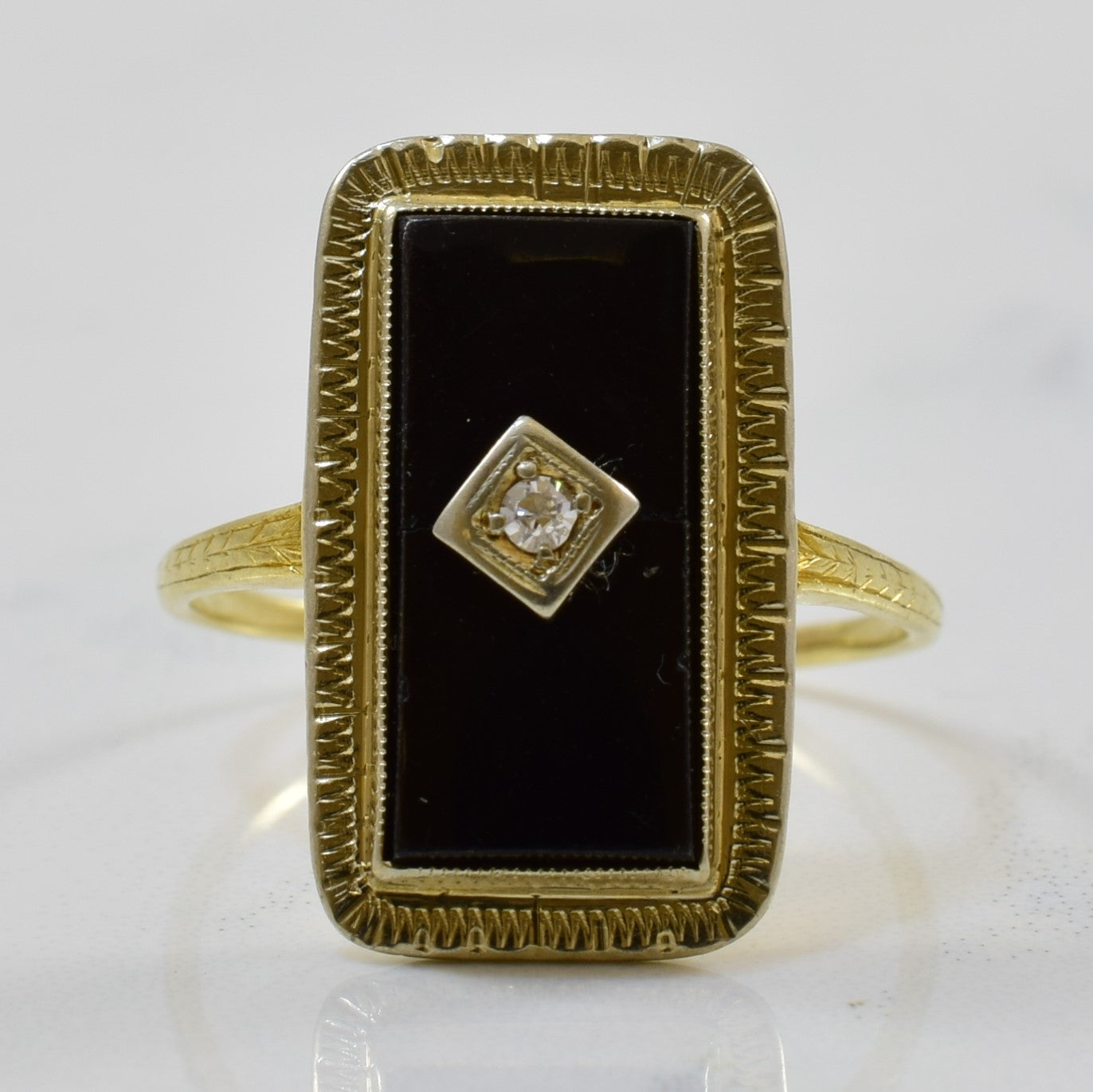 1930s Rectangle Onyx & Diamond Ring | 2.84ct, 0.02ct | SZ 7.75 |