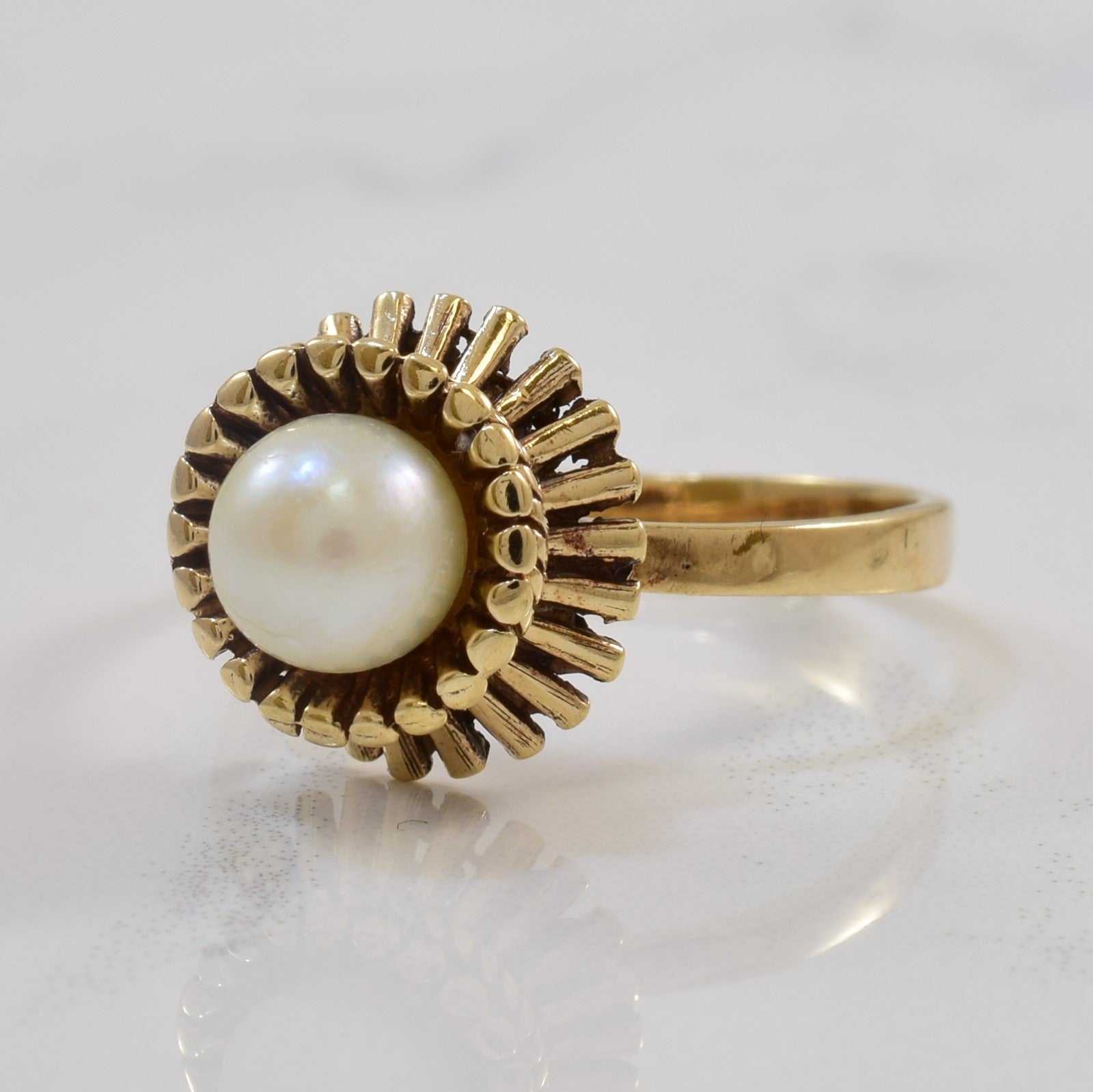 Gold Burst Halo Pearl Cocktail Ring | 1.70ct | SZ 7.25 |