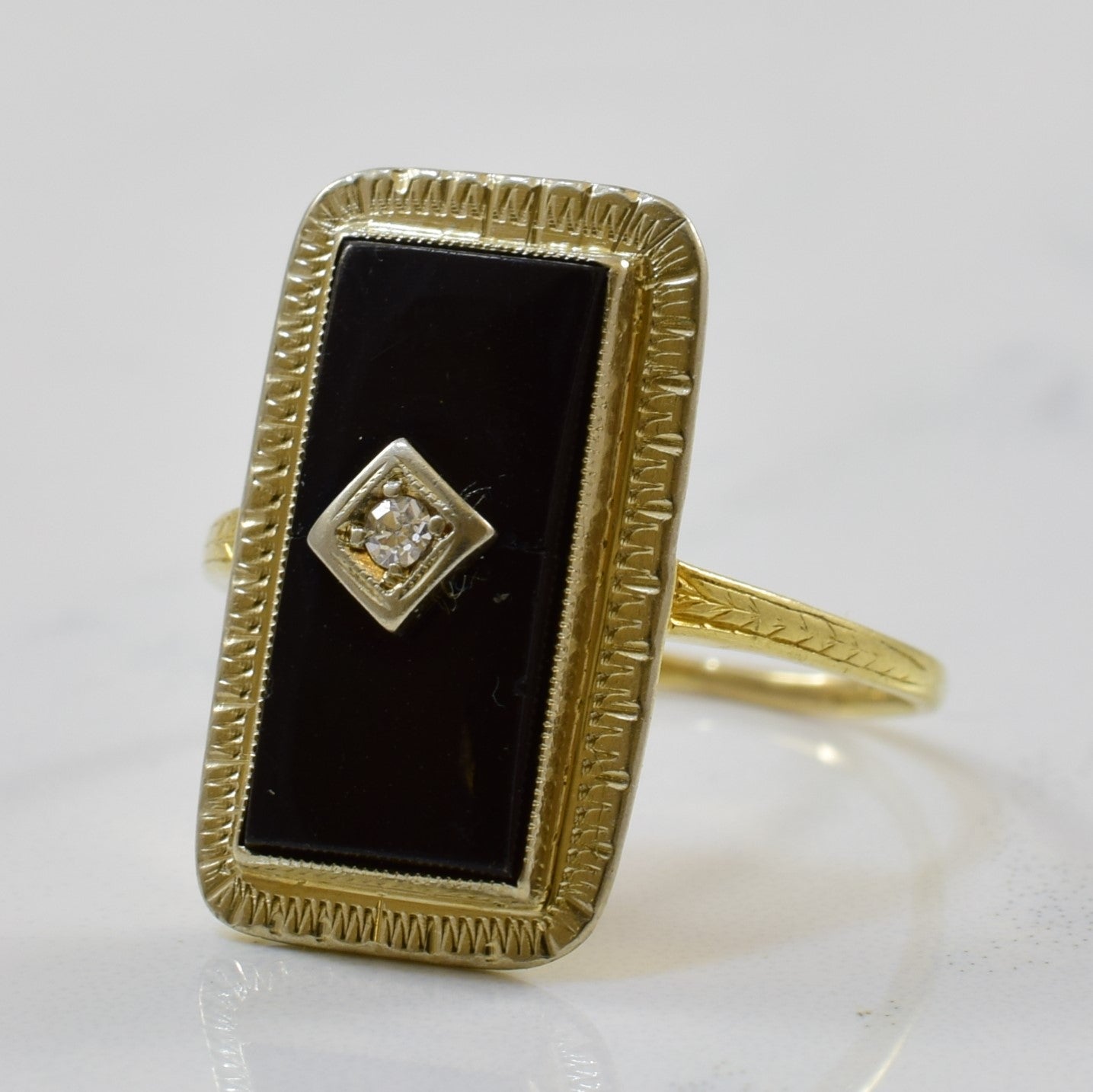 1930s Rectangle Onyx & Diamond Ring | 2.84ct, 0.02ct | SZ 7.75 |