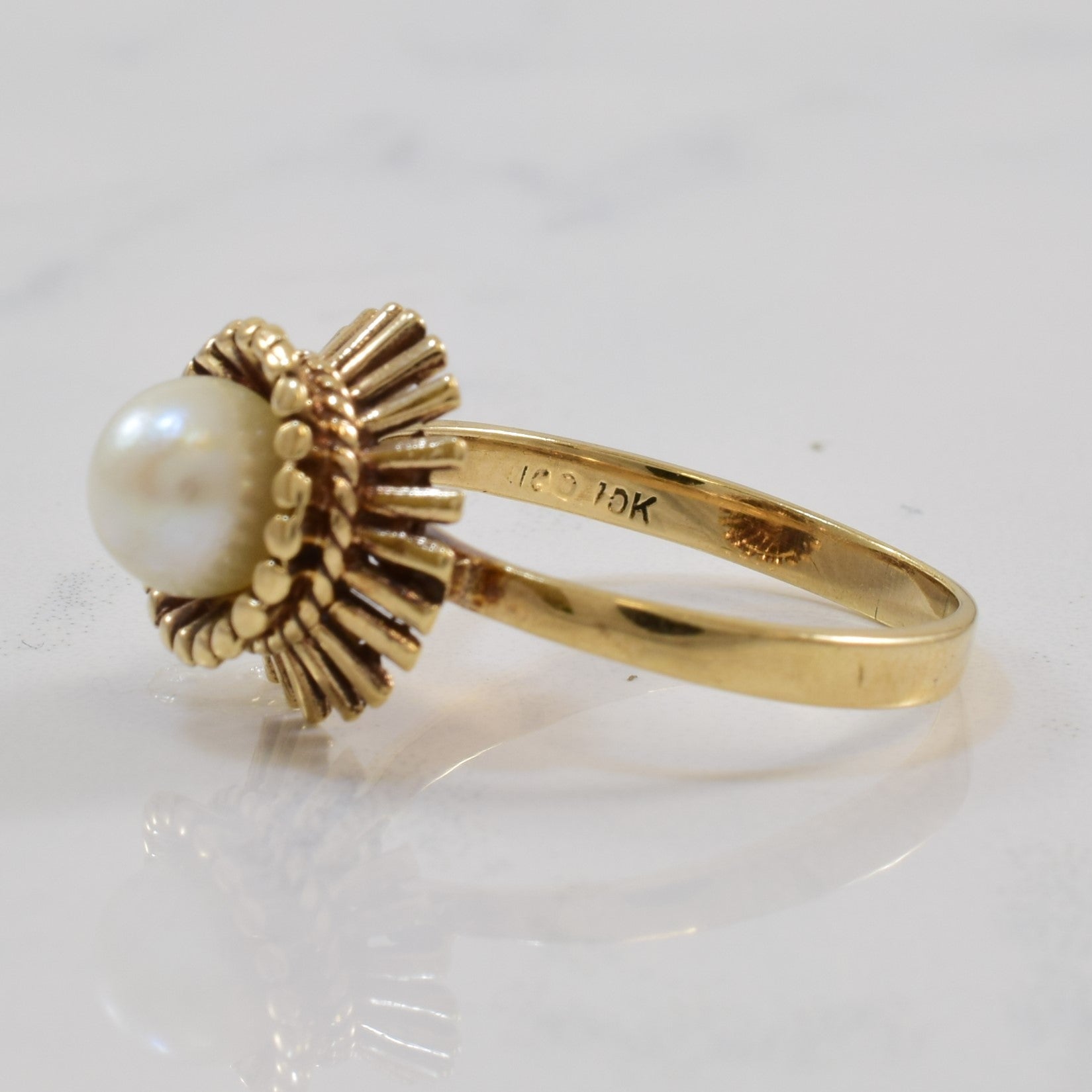 Gold Burst Halo Pearl Cocktail Ring | 1.70ct | SZ 7.25 |