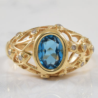 Blue Topaz & Diamond Lattice Ring | 1.50ct, 0.11ctw | SZ 7.75 |
