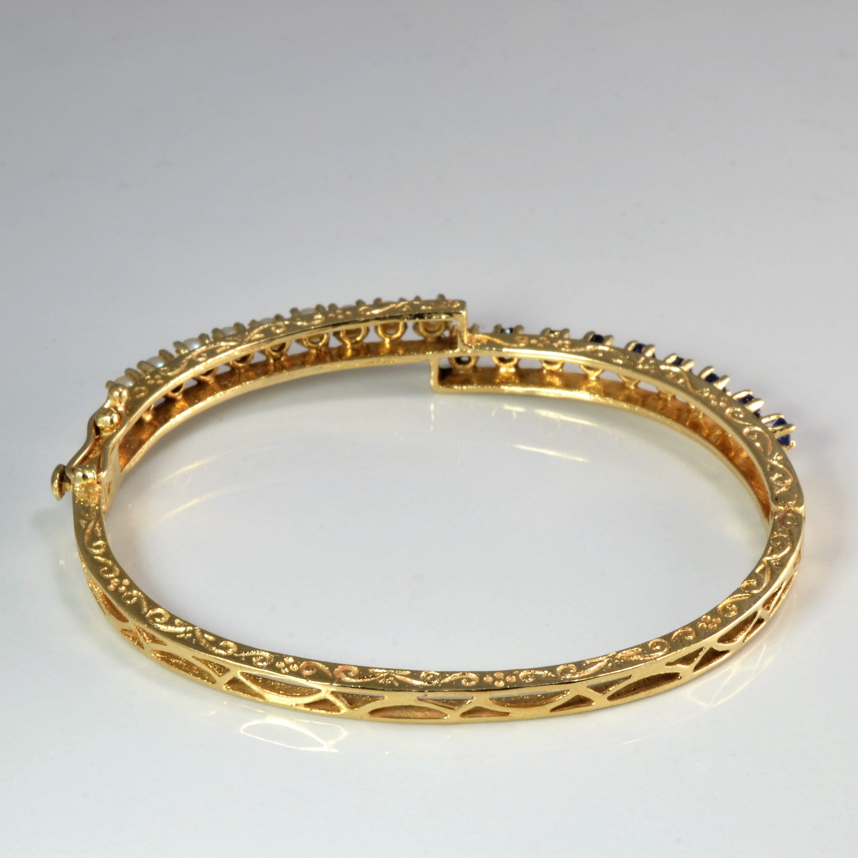 Prong Set Pearl & Sapphire Vintage Bangle | 7''|