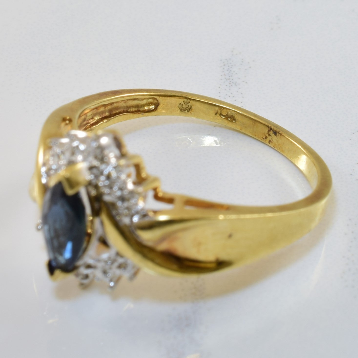 Marquise Sapphire & Diamond Halo Bypass Ring | 0.52ct, 0.01ctw | SZ 7 |