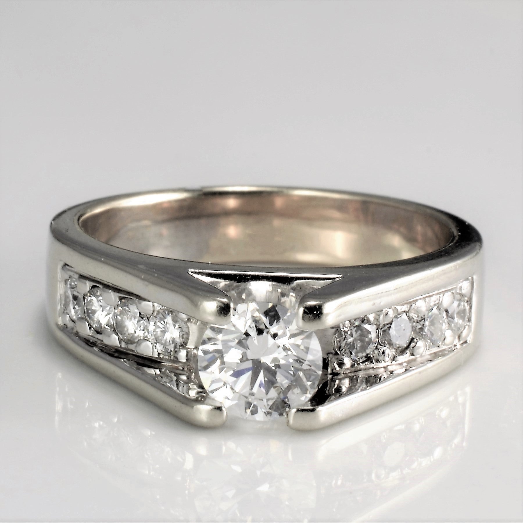 High Set Diamond with Accents Engagement Ring | 0.87 ctw, SZ 7.5 |