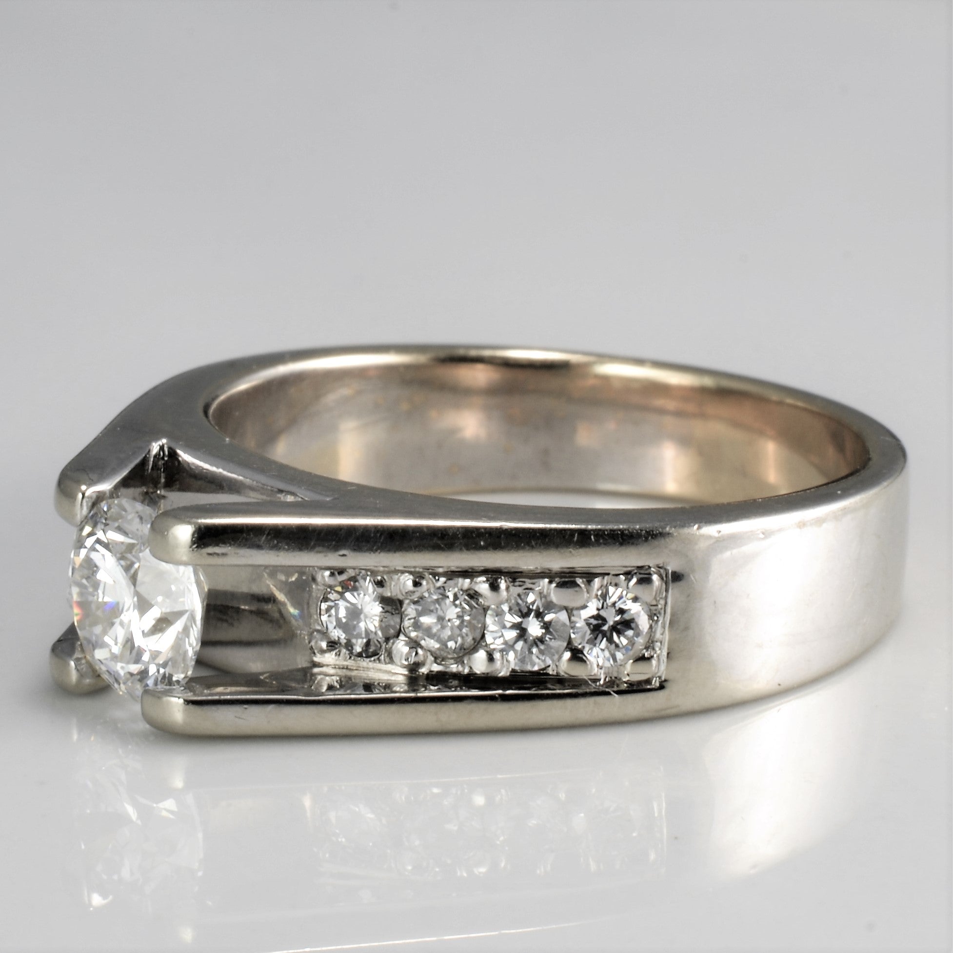 High Set Diamond with Accents Engagement Ring | 0.87 ctw, SZ 7.5 |