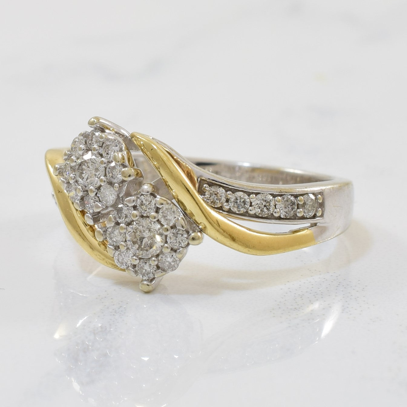 Two Tone Diamond Cluster Bypass Ring | 0.50ctw | SZ 7.25 |