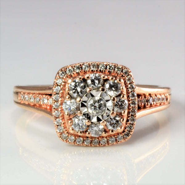 Rose Gold Cluster Diamond Halo Engagement Ring | 0.40 ctw | SZ 8 |