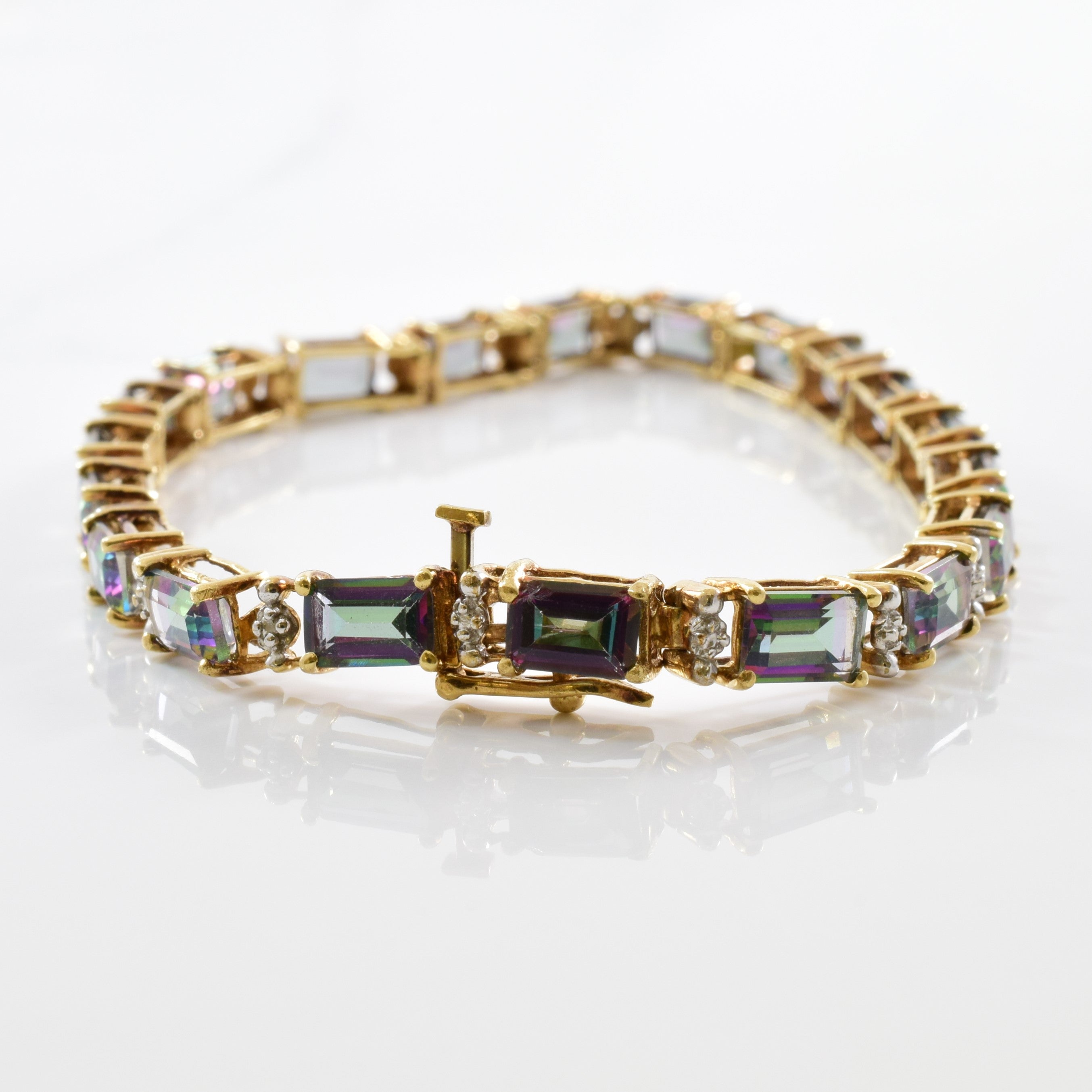 Mystic Topaz & Diamond Tennis Bracelet | 0.02ctw, 12.00tw | 7" |