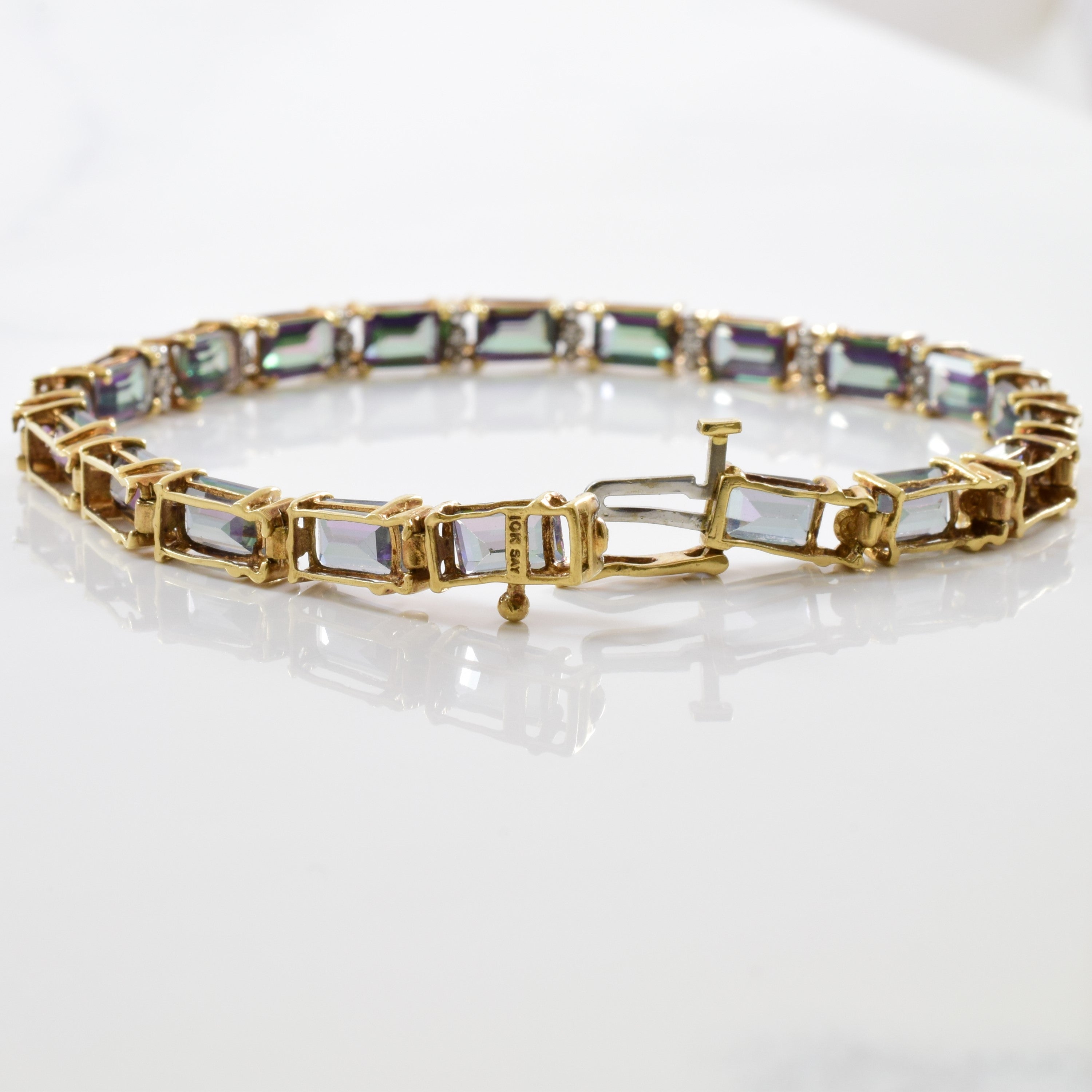 Mystic Topaz & Diamond Tennis Bracelet | 0.02ctw, 12.00tw | 7" |