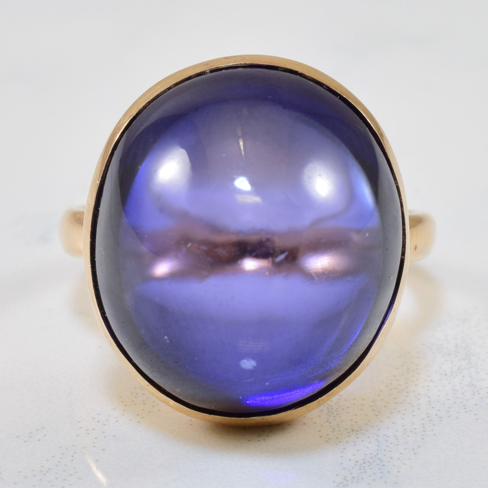 Vintage Soviet-Hallmarked Bezel-set Synthetic Sapphire Ring | 28.0ct | SZ 7.75 |
