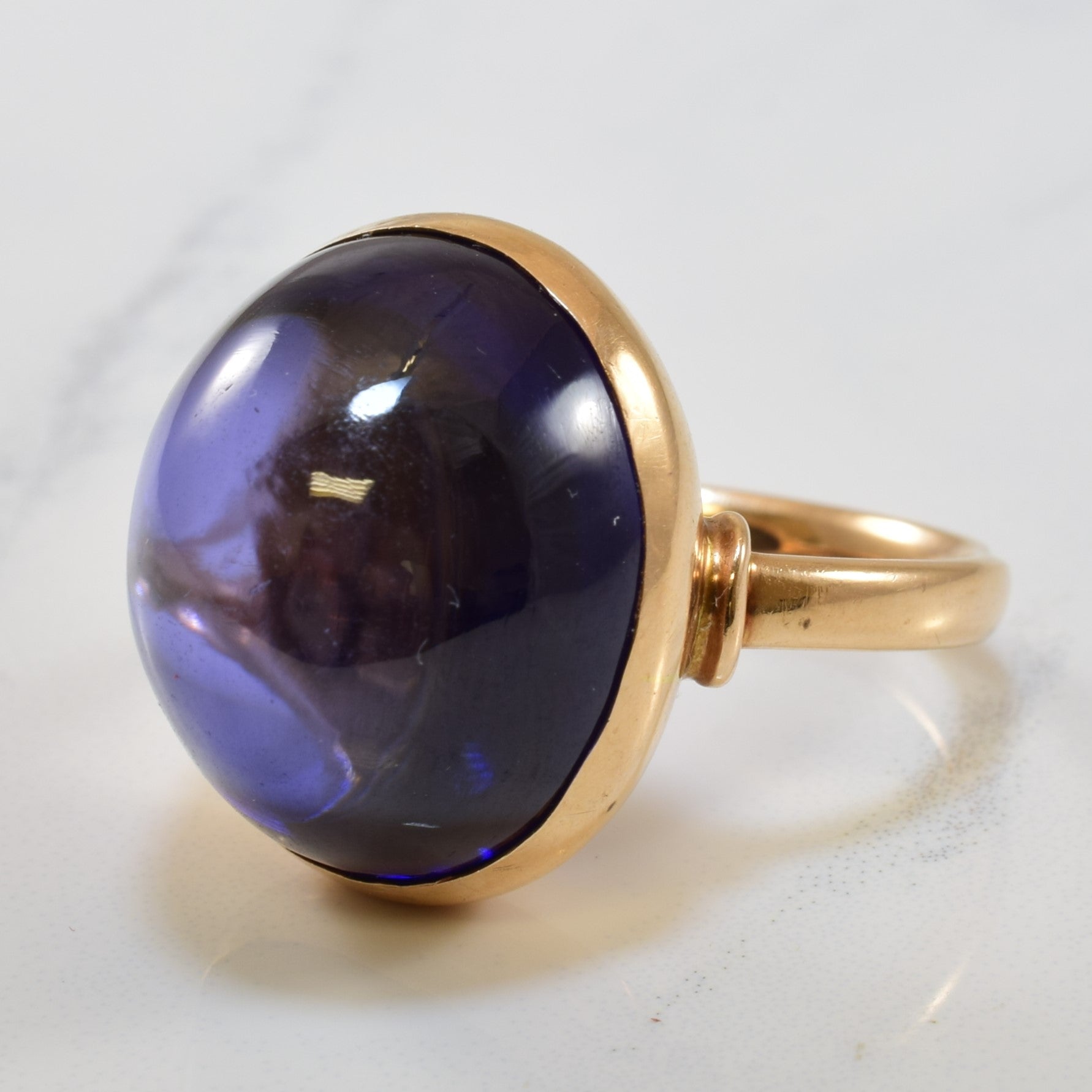 Vintage Soviet-Hallmarked Bezel-set Synthetic Sapphire Ring | 28.0ct | SZ 7.75 |