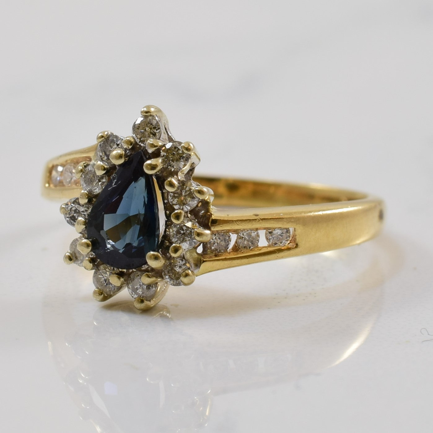 Pear Cut Blue Sapphire & Diamond Bypass Ring | 0.45ct, 0.17ctw | SZ 4.75 |