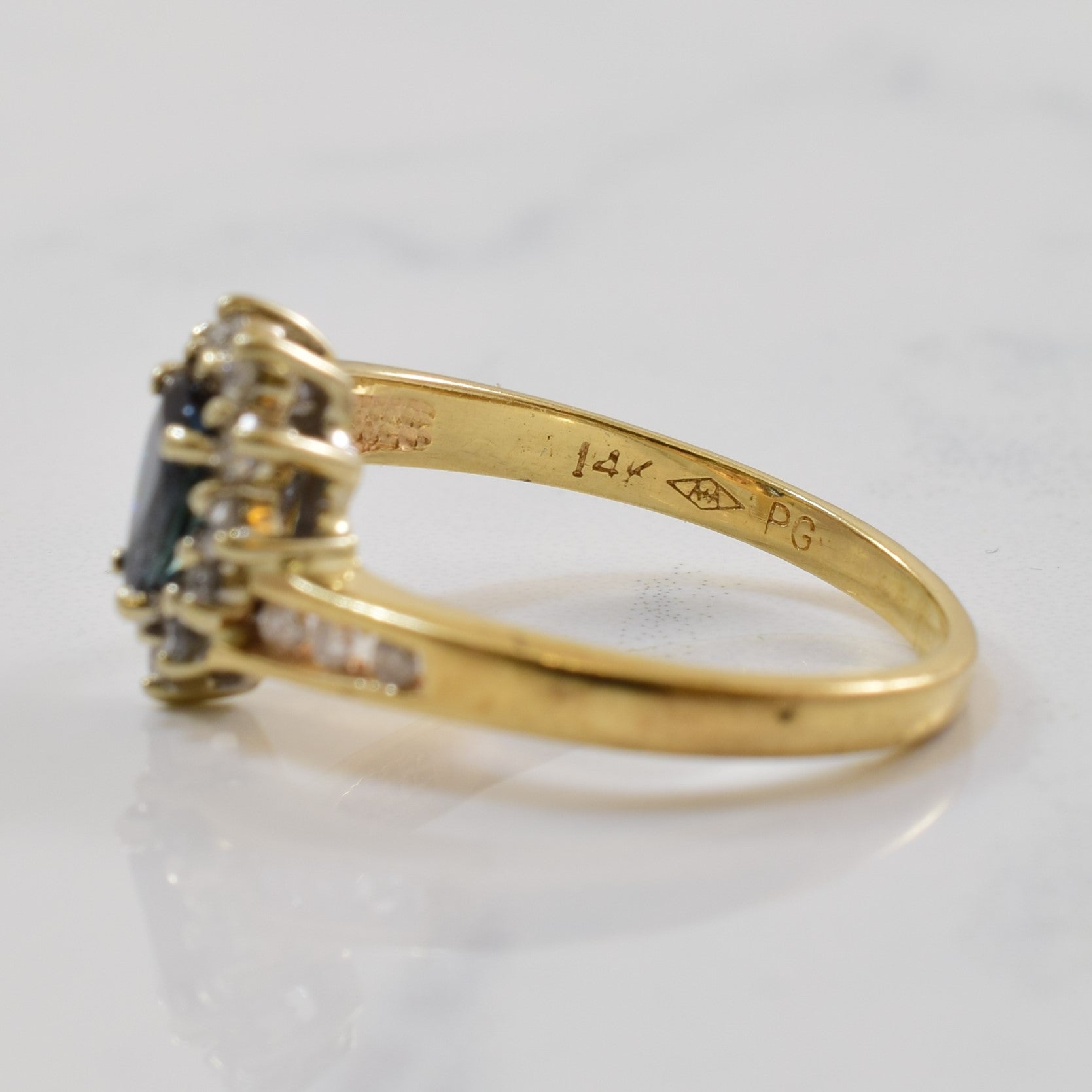 Pear Cut Blue Sapphire & Diamond Bypass Ring | 0.45ct, 0.17ctw | SZ 4.75 |