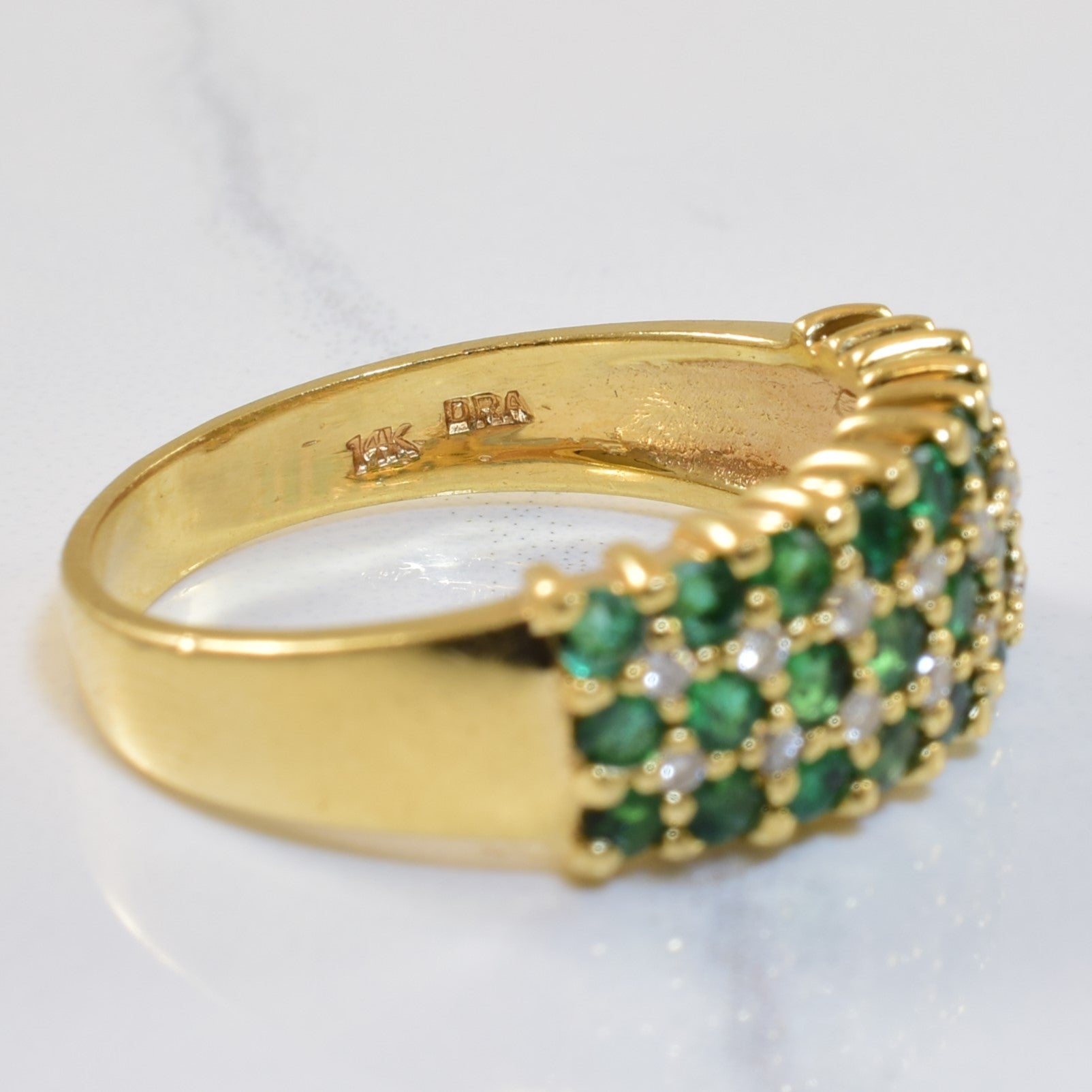 Triple Row Emerald & Diamond Ring | 1.00ctw, 0.16ctw | SZ 8 |
