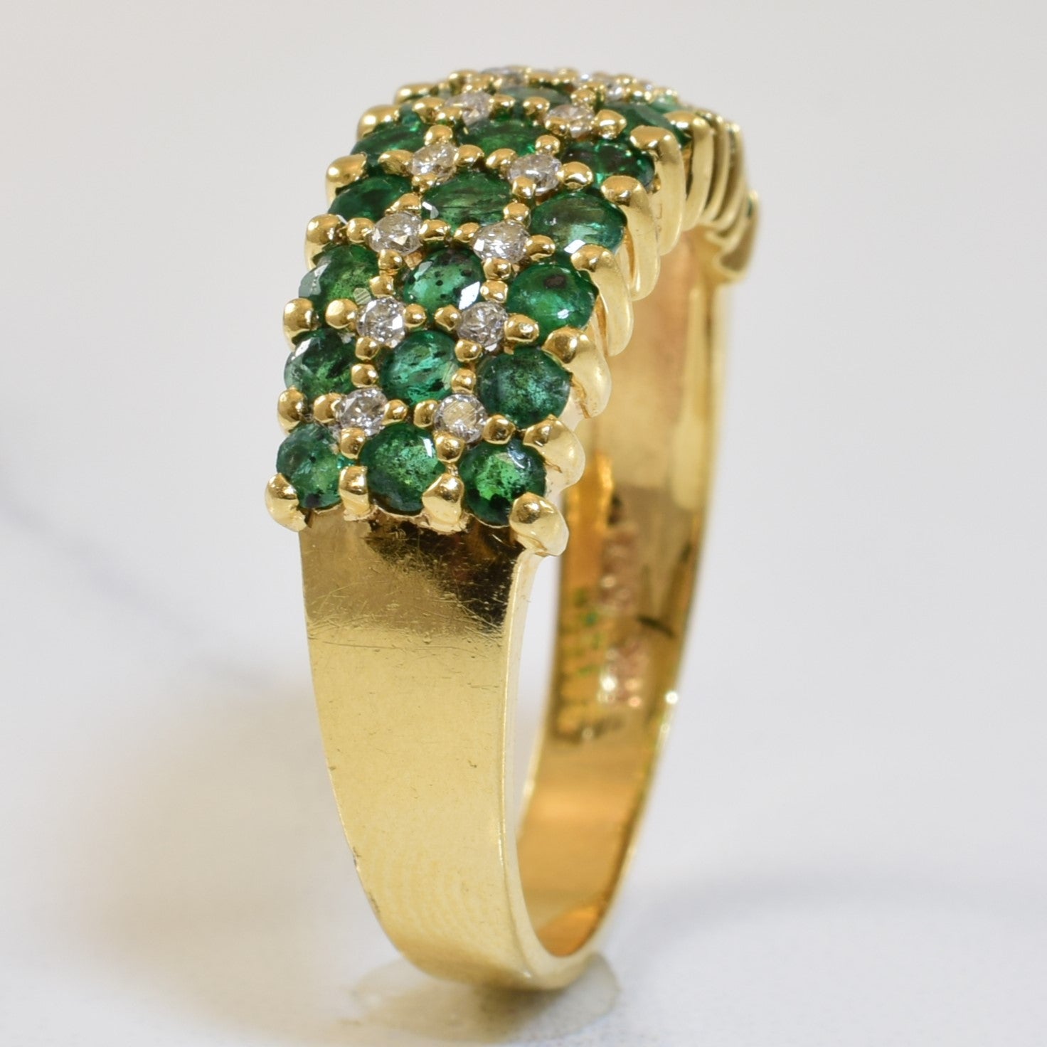 Triple Row Emerald & Diamond Ring | 1.00ctw, 0.16ctw | SZ 8 |