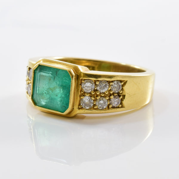 Bezel Set Emerald & Diamond Ring | 0.36 ctw SZ 5.5 |