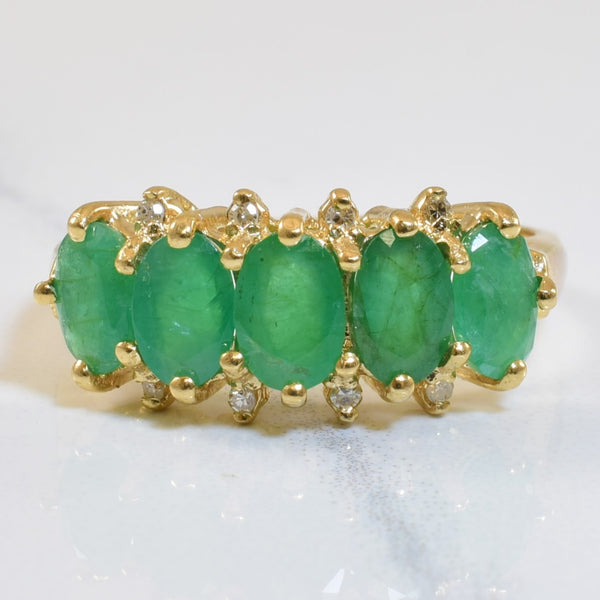 Five Stone Emerald & Diamond Ring | 1.50ctw, 0.04ctw | SZ 7.75 |