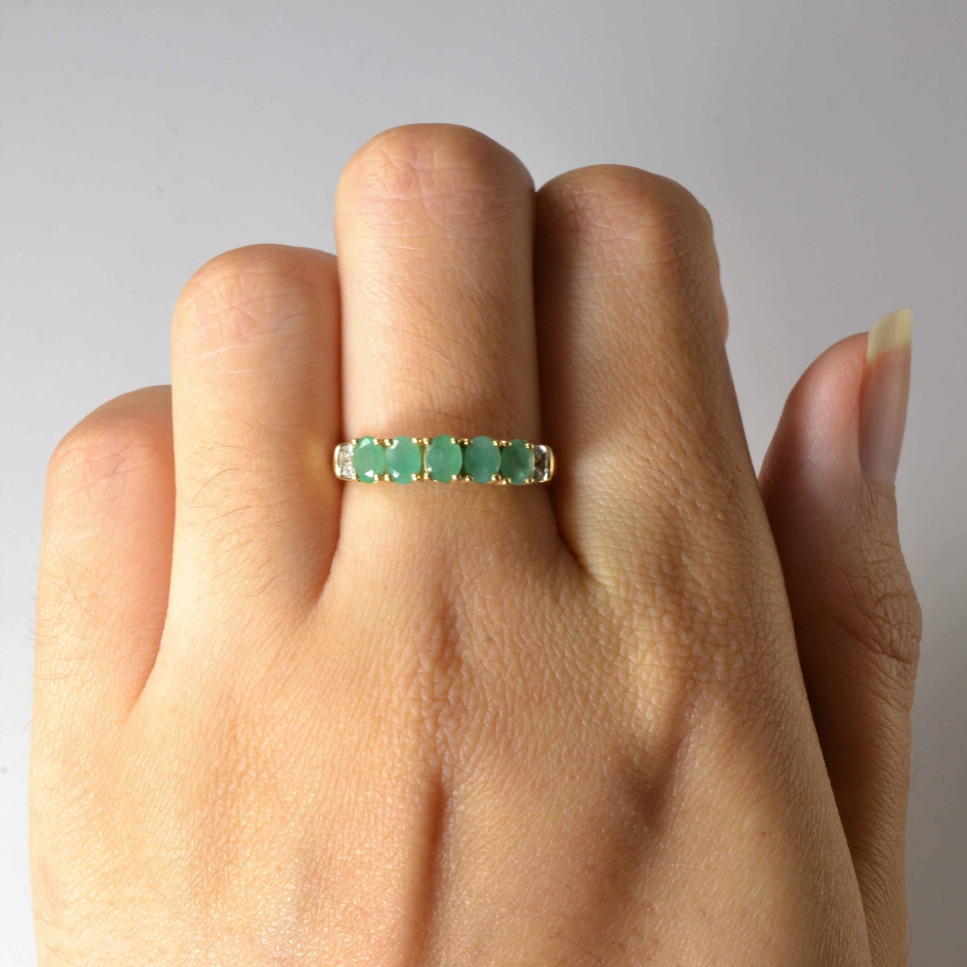 Five Stone Emerald & Diamond Ring | 0.58ctw | 0.04ctw | SZ 7 |