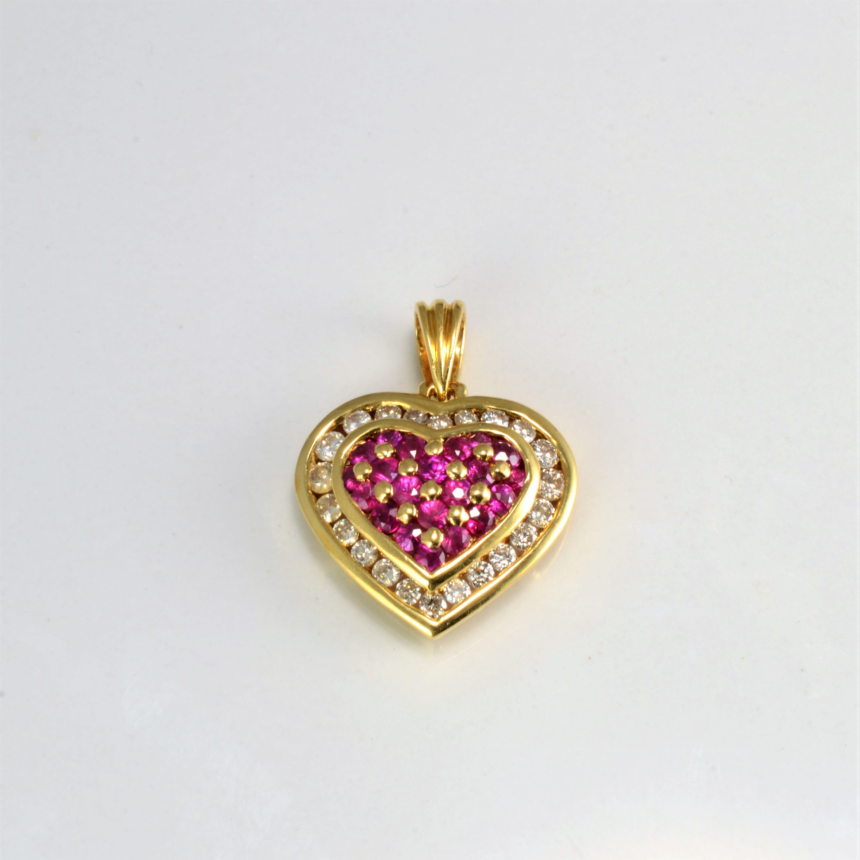 Cluster Set Ruby & Diamond Heart Pendant | 0.28 ctw |