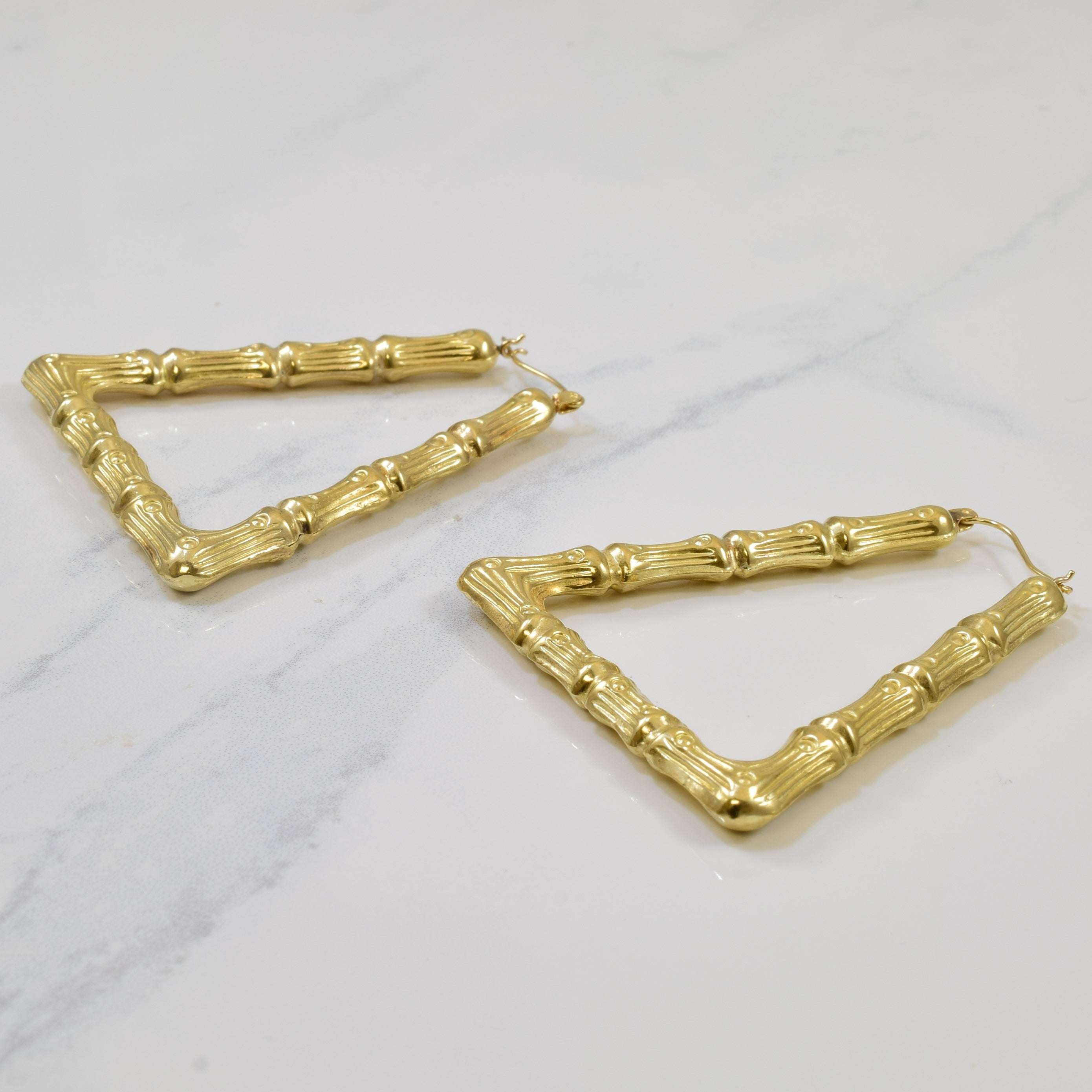 Triangular Bamboo Textured Gold Earrings |