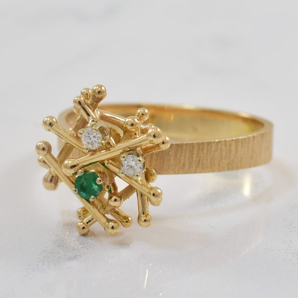 Diamond & Emerald Textured Ring | 0.05ctw, 0.04ct | SZ 7.5 |