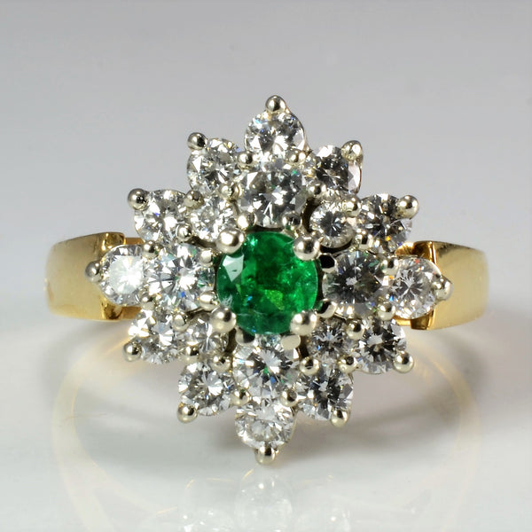 'Birks' Cluster Diamond & Emerald Ladies Ring | 0.64 ctw, SZ 5 |