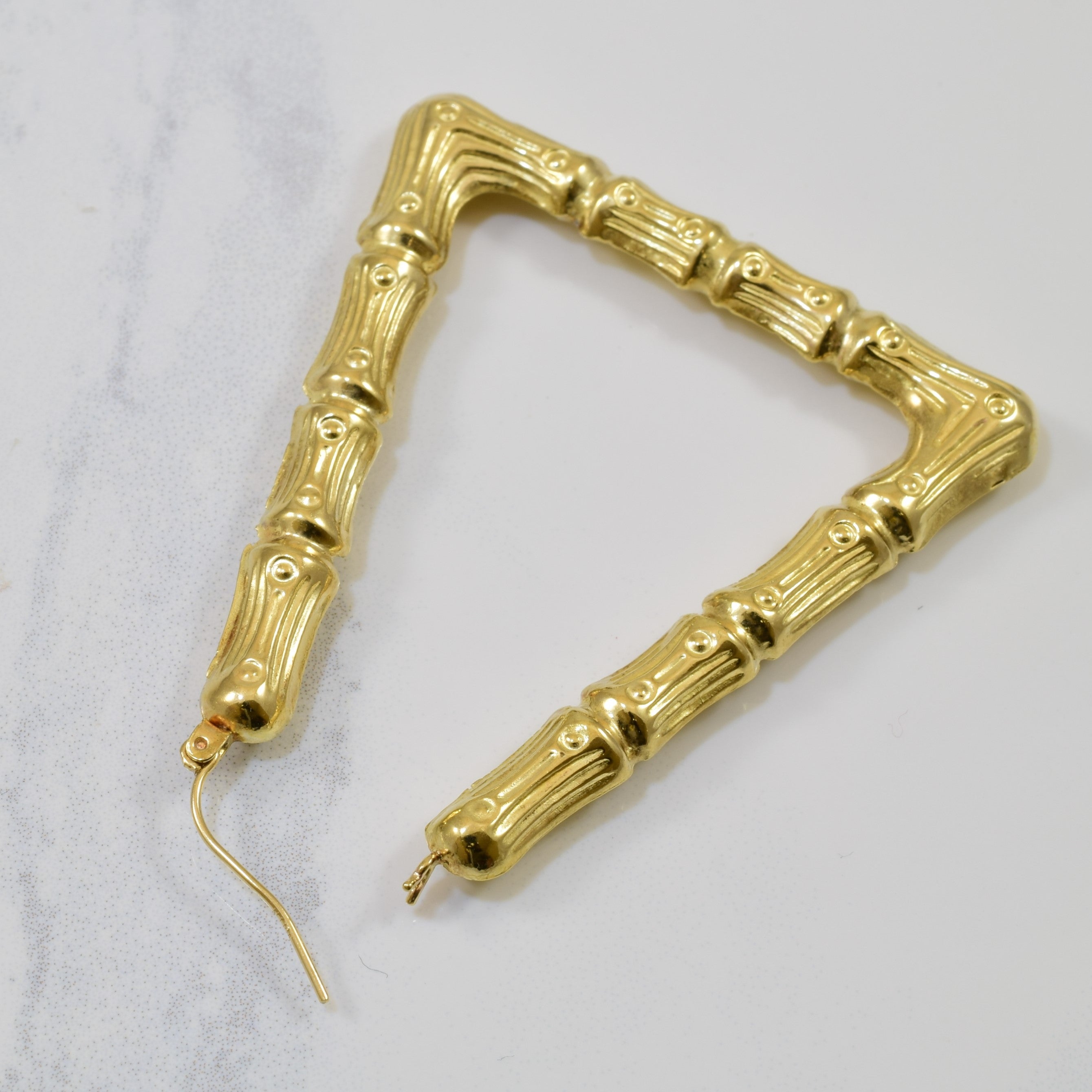 Triangular Bamboo Textured Gold Earrings |