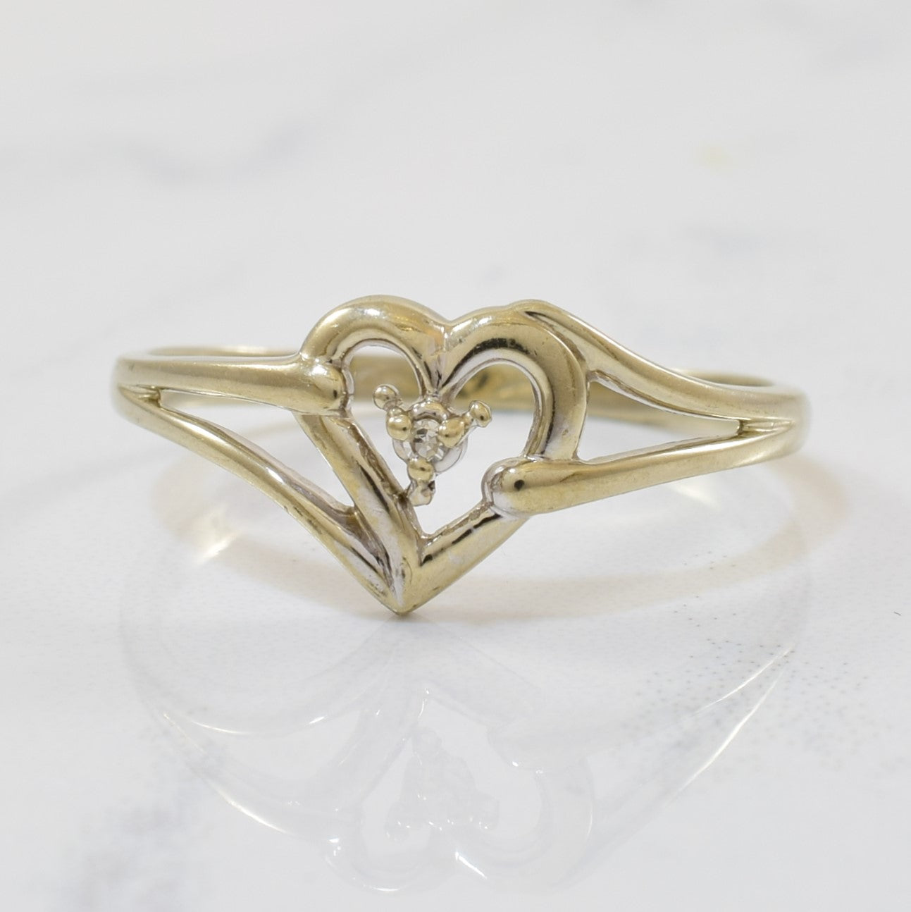 Split Shank Solitaire Diamond Heart Ring | 0.005ct | SZ 7 |