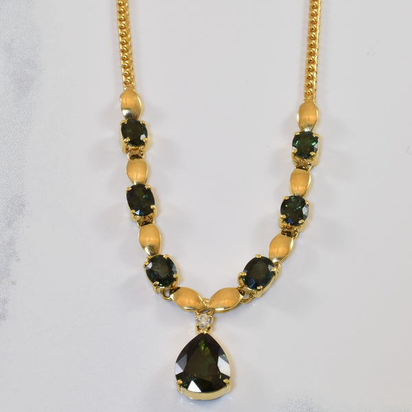 Green Sapphire & Diamond Necklace | 7.50ctw, 0.06ct | 20
