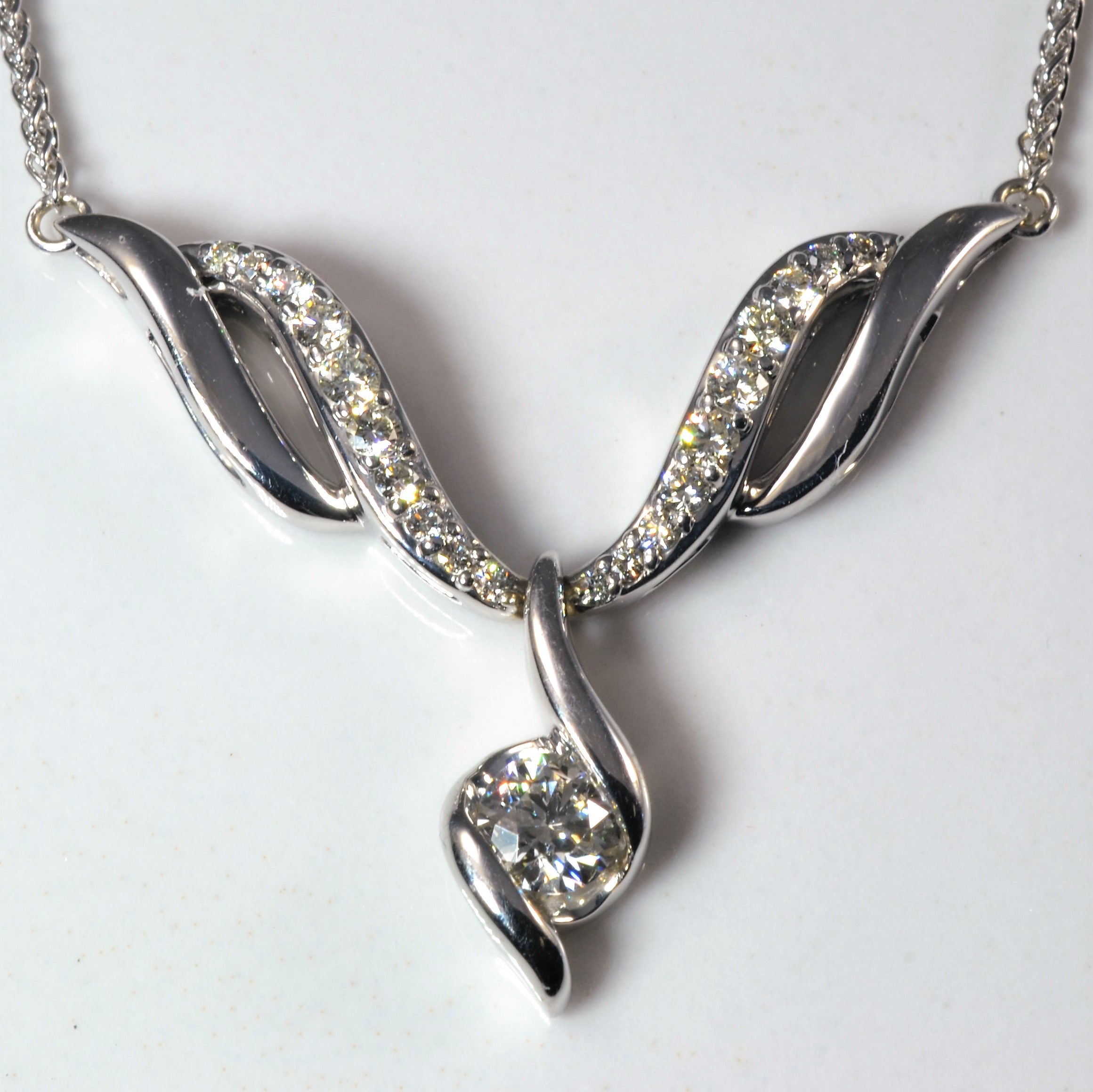 Diamond Twist Drop Plate Necklace | 0.46ctw | 17" |