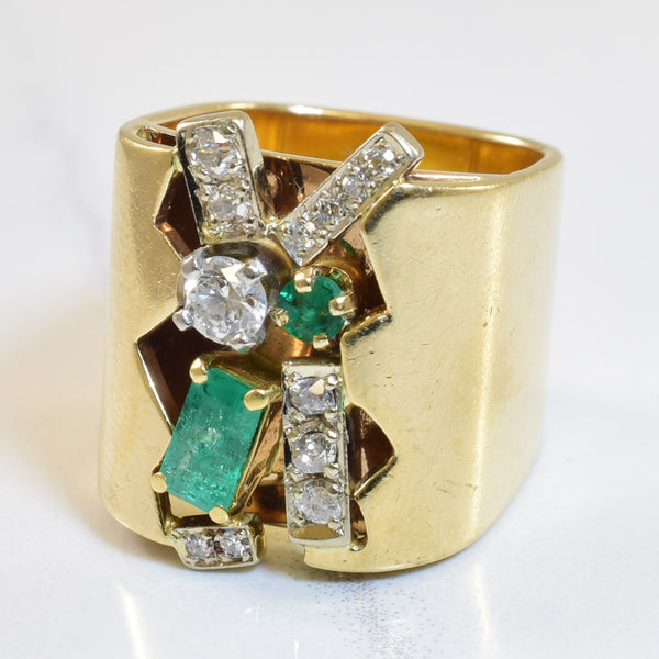 Unique Emerald & Diamond Ring | 0.40ctw, 0.35ctw | SZ 3.25 |