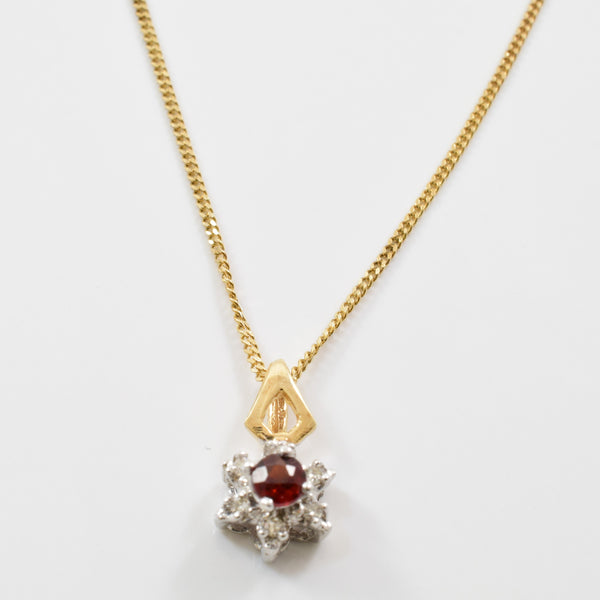 Garnet & Diamond Halo Necklace | 0.03ctw, 0.12ct | 18