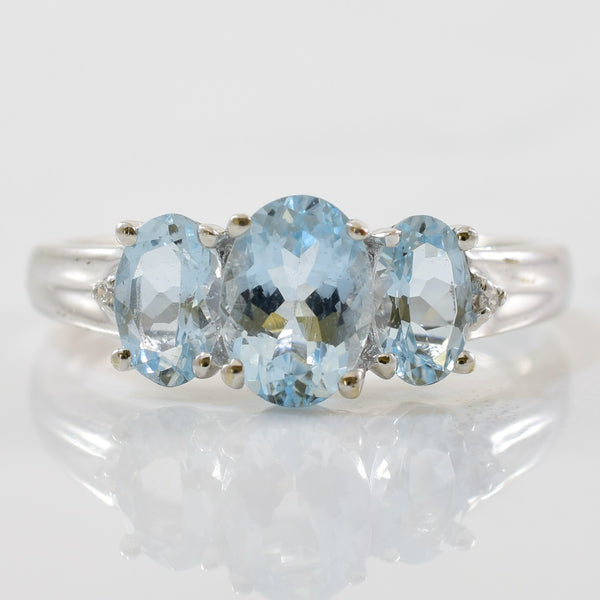 Three Stone Aquamarine & Diamond Ring | 0.01ctw, 1.76ctw | SZ 7 |