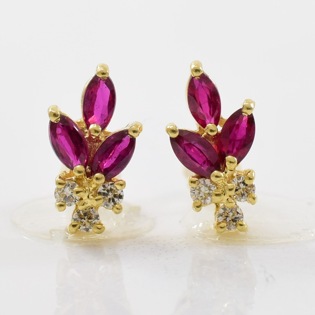 Marquise Ruby & Diamond Stud Earrings | 0.06ctw, 0.42ctw |