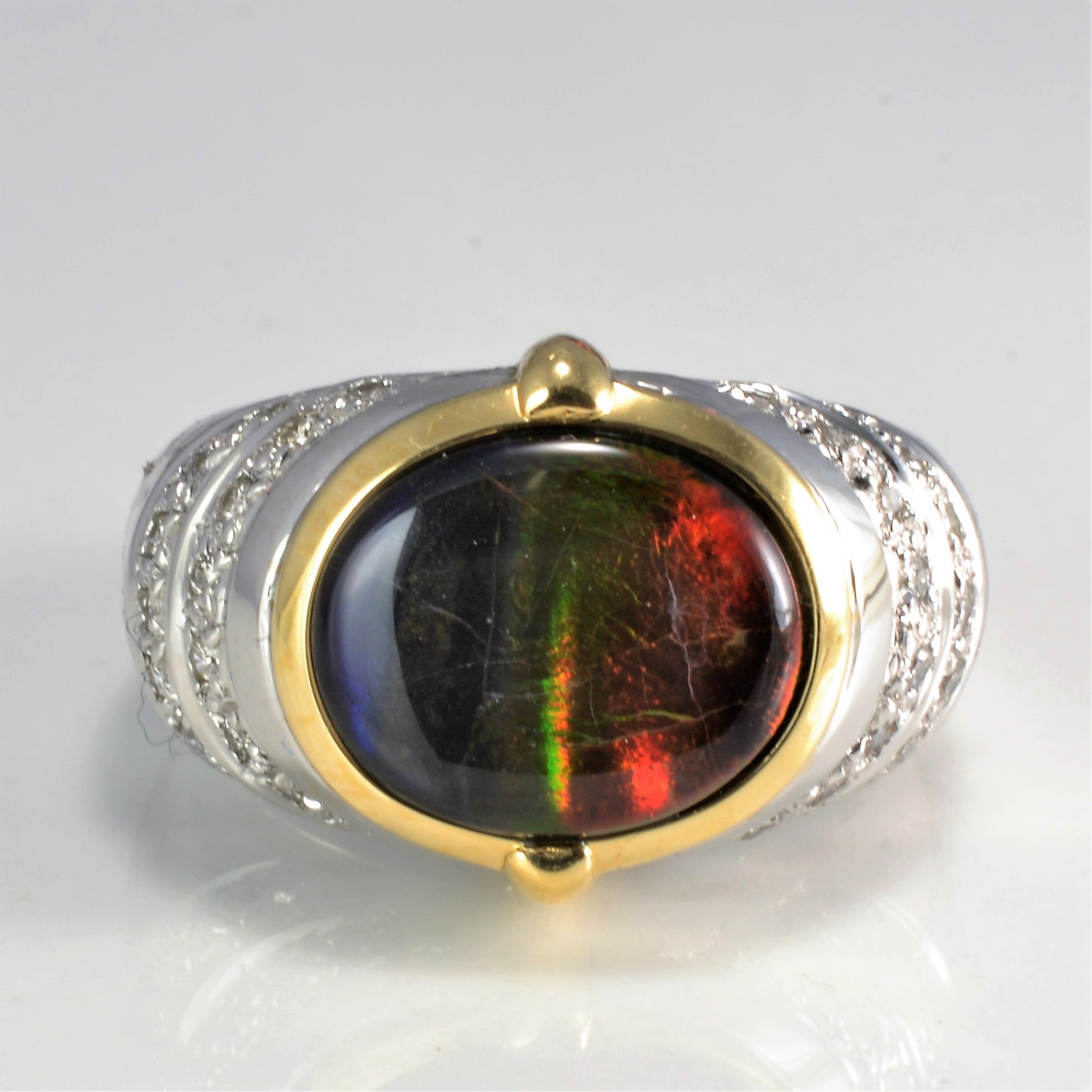 Bezel Set Ammolite & Diamond Dome Ring | 0.15 ctw, SZ 7 |