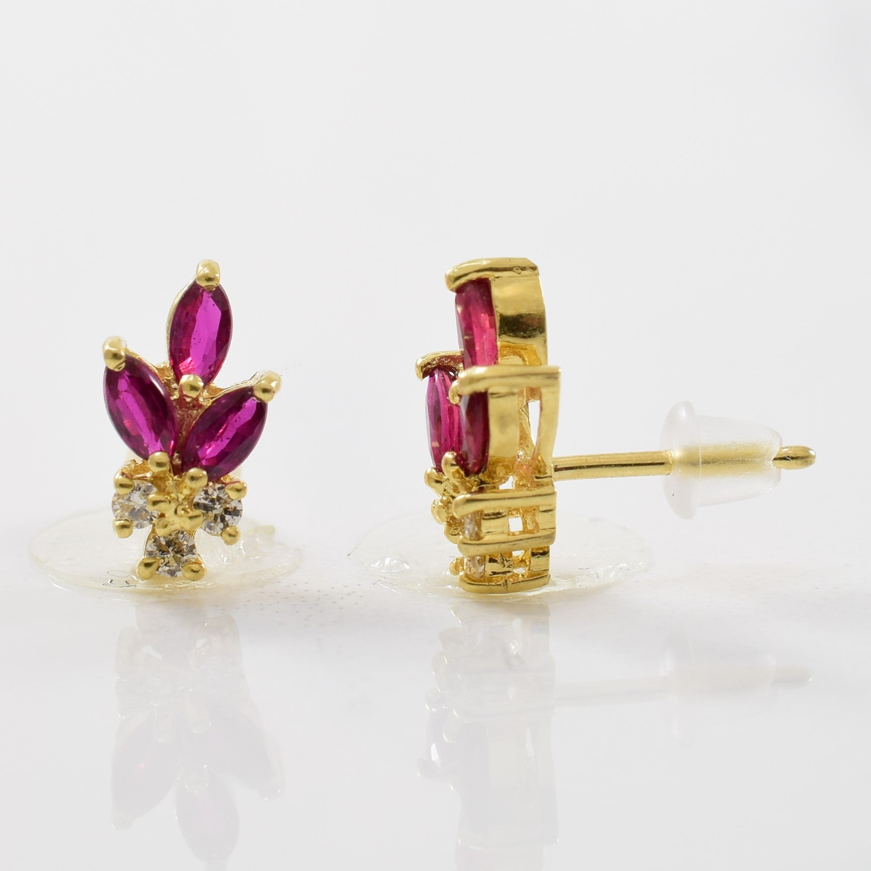 Marquise Ruby & Diamond Stud Earrings | 0.06ctw, 0.42ctw |